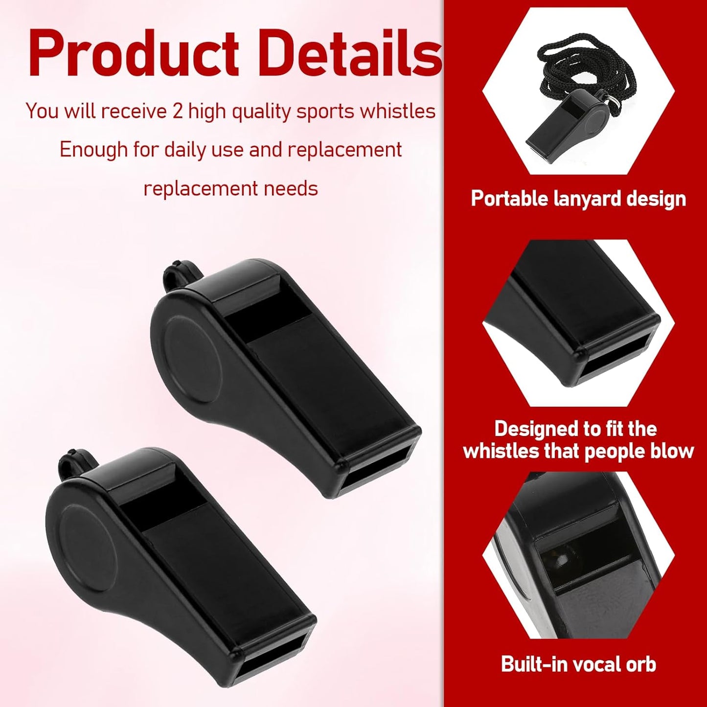 Black whistle - two-part coach whistle - plastic coach whistle with lanyard - loud and clear referee whistle - for teachers, police and emergency services during sports training.