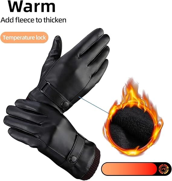 Black winter gloves made of genuine leather - warm and insulated gloves - adjustable size - compatible with touchscreen devices - non-slip palm - cashmere lining - windproof, rainproof and snowproof
