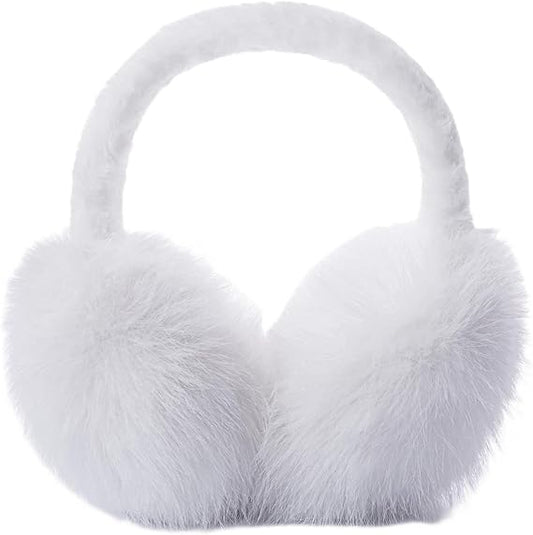 Unisex winter earmuffs - Foldable fleece earmuffs - Warm earmuffs - Earmuffs for cold weather - Cold protection earmuffs - Soft and comfortable - Suitable for outdoor use (White)