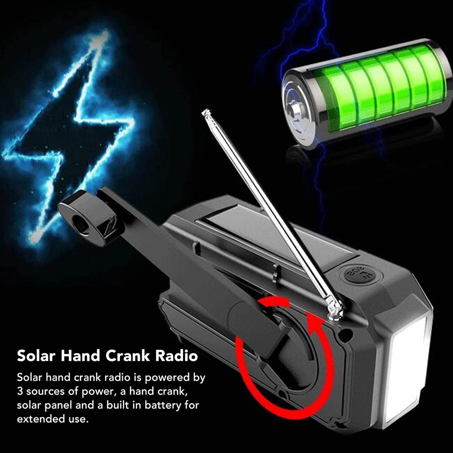 Noodradio - Solar-powered emergency radio, hand-operated - AM/FM/weather radio - With torch - SOS alarm function - Emergency charging function - Portable emergency radio (black) Suitable for camping, hiking and home emergencies