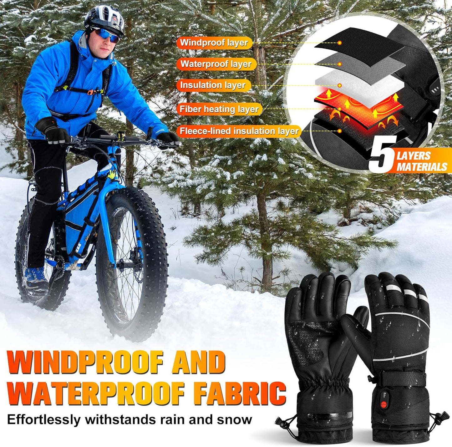 Gloves - Warm winter gloves - Rechargeable heated gloves - 3 heating settings, 360° heating - Touchscreen, waterproof/windproof - Winter ski/cycling/hiking gloves (unisex)