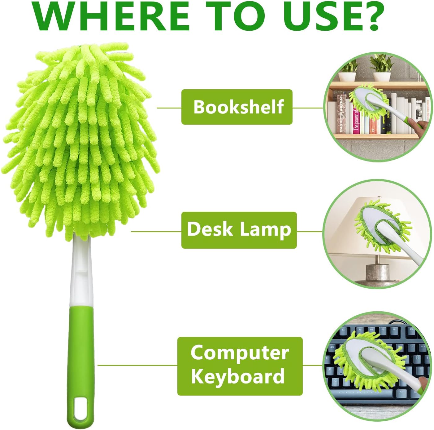 Cloth brush - Microfiber cloth - Hand-washable cloth - With 4 replaceable microfiber heads - Can be used wet and dry - Removable cleaning accessories - Suitable for office, car, windows, furniture and walls