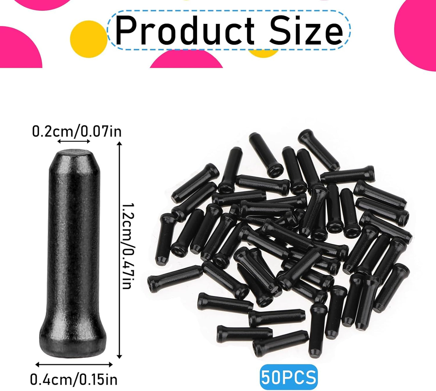 Bike Cable End Caps - 50 Pieces - Black - Bike Cable End Caps - Brake and Gear Cable Tips for Bikes