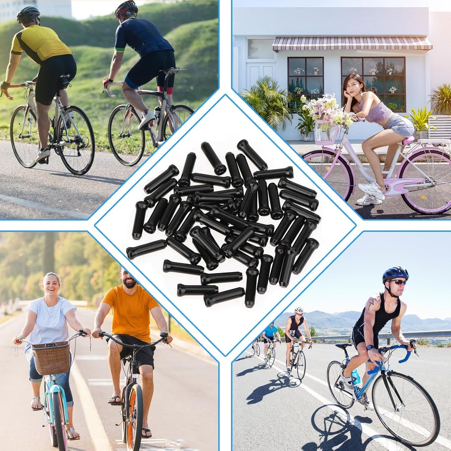 Bike Cable End Caps - 50 Pieces - Black - Bike Cable End Caps - Brake and Gear Cable Tips for Bikes