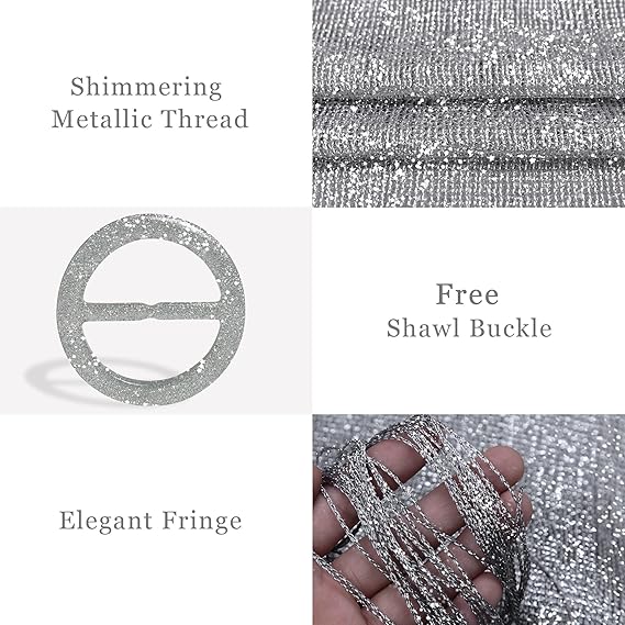 Ladies' scarf - shimmering metallic scarf - fringed scarf - suitable for evening parties, weddings, sea, beaches - with clip