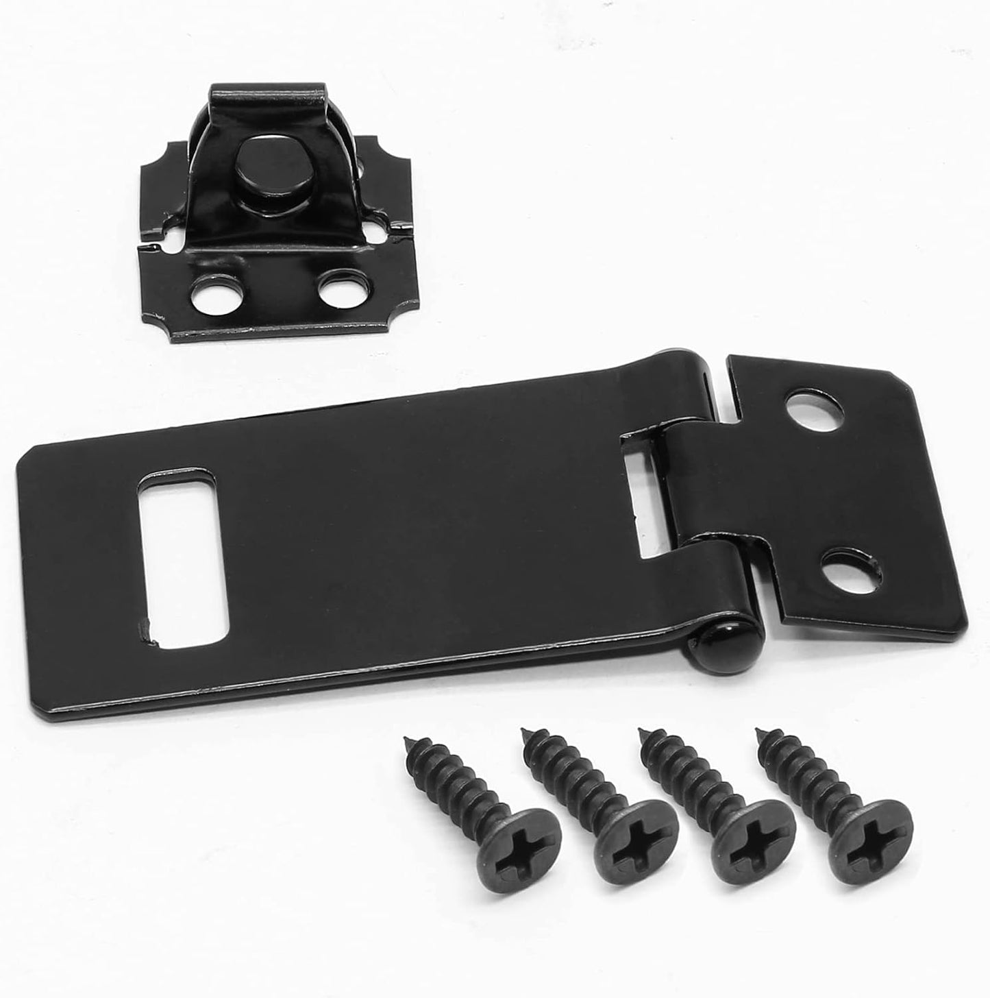 Biaungdo 2 Inch Padlock Hasp, 4 Pcs Door Slide Latch Lock Security Door Clasp Black Painted Iron Gate Bolt Lock Hasp with Screws for Door Gate, Home, Garden, Yard(Black)