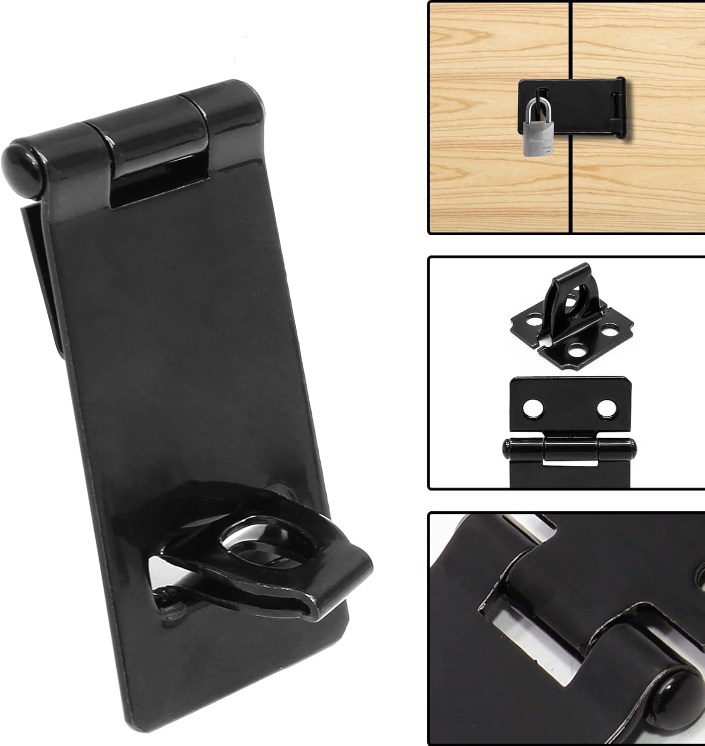 Biaungdo 2 Inch Padlock Hasp, 4 Pcs Door Slide Latch Lock Security Door Clasp Black Painted Iron Gate Bolt Lock Hasp with Screws for Door Gate, Home, Garden, Yard(Black)