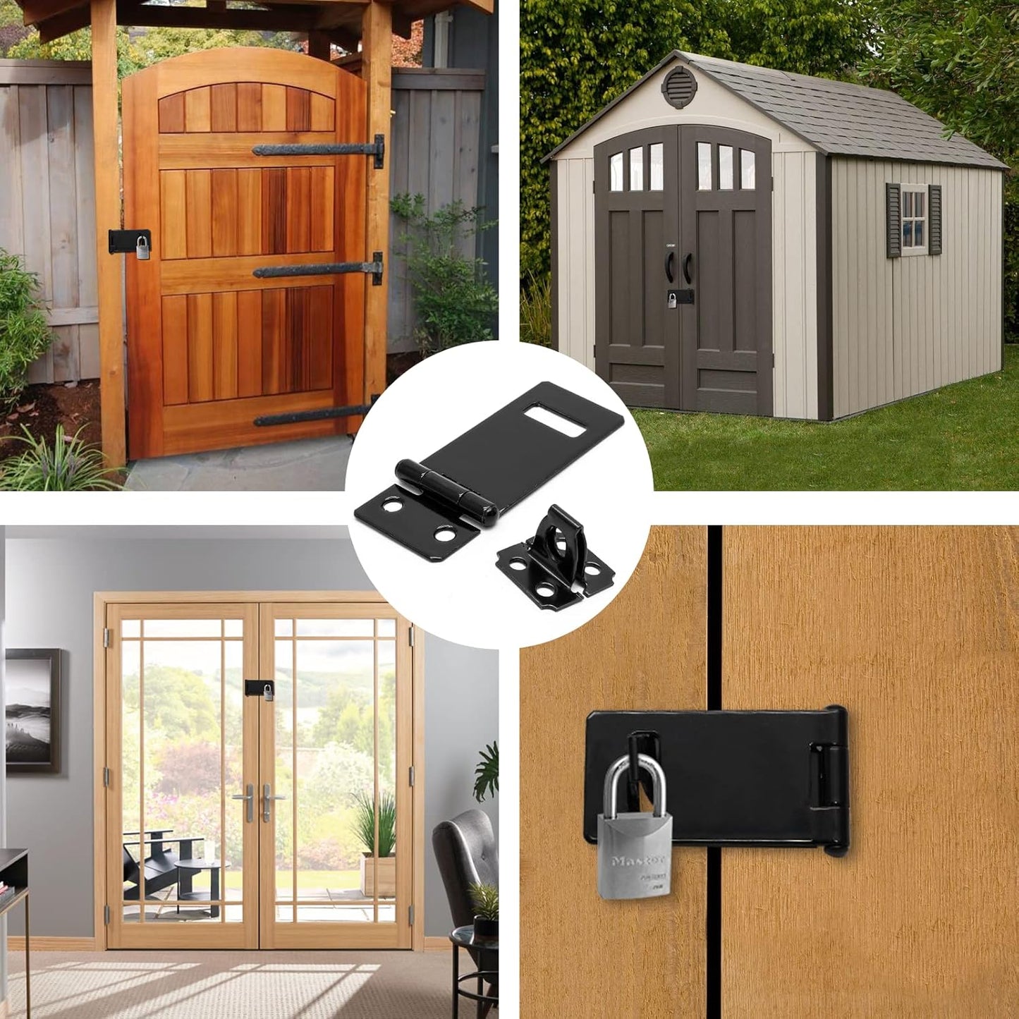 Biaungdo 2 Inch Padlock Hasp, 4 Pcs Door Slide Latch Lock Security Door Clasp Black Painted Iron Gate Bolt Lock Hasp with Screws for Door Gate, Home, Garden, Yard(Black)