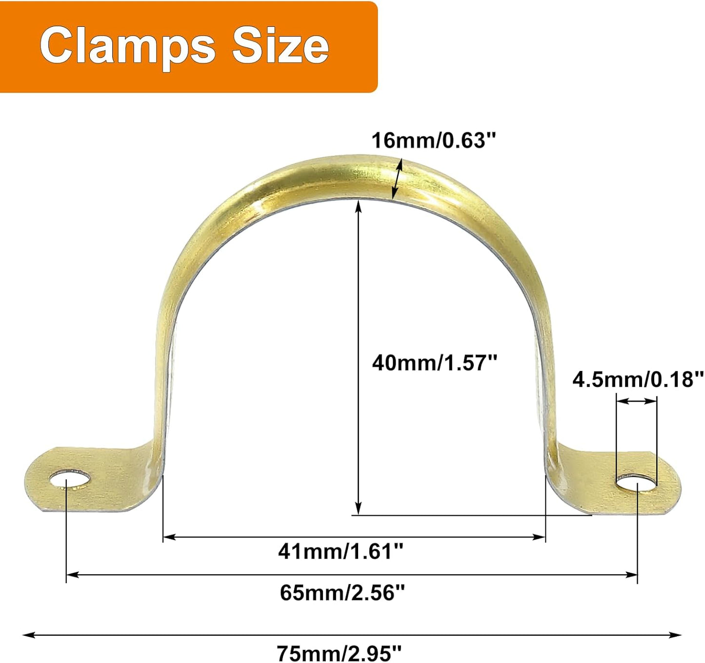 Biaungdo 20 Pcs M40 Rigid Pipe Strap, 1-1/2 Inch Stainless Steel Two Hole Strap U Bracket Pipe Clamps Heavy Duty Conduit Clamps Tension Tube Clip Cable Clamp Hanger with 2 Holes for Pipe Cable(Gold)