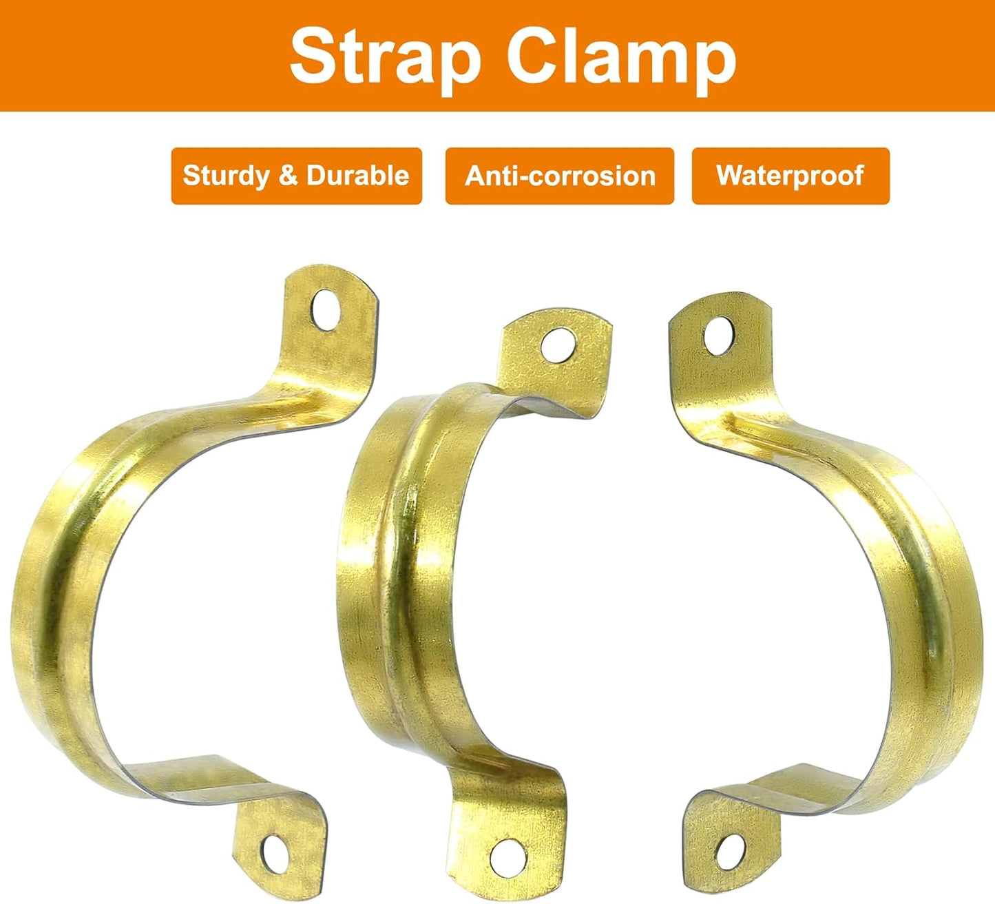 Biaungdo 20 Pcs M40 Rigid Pipe Strap, 1-1/2 Inch Stainless Steel Two Hole Strap U Bracket Pipe Clamps Heavy Duty Conduit Clamps Tension Tube Clip Cable Clamp Hanger with 2 Holes for Pipe Cable(Gold)