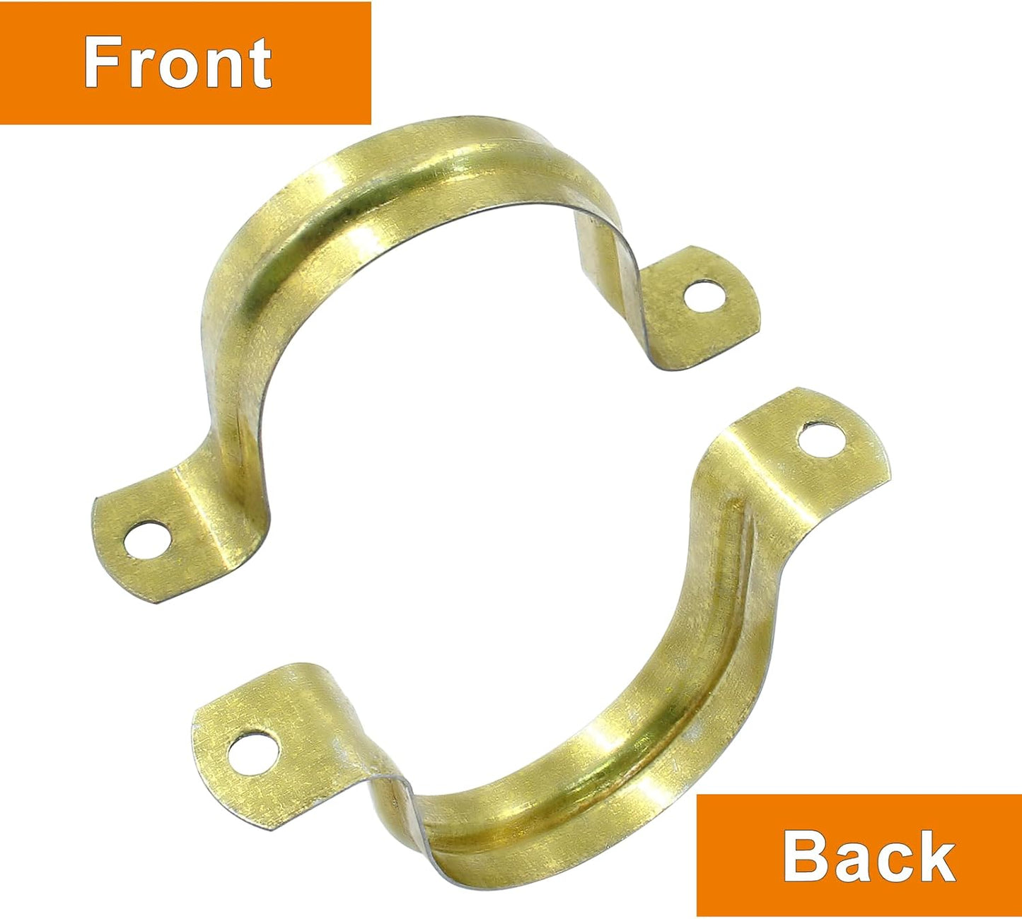 Biaungdo 20 Pcs M40 Rigid Pipe Strap, 1-1/2 Inch Stainless Steel Two Hole Strap U Bracket Pipe Clamps Heavy Duty Conduit Clamps Tension Tube Clip Cable Clamp Hanger with 2 Holes for Pipe Cable(Gold)