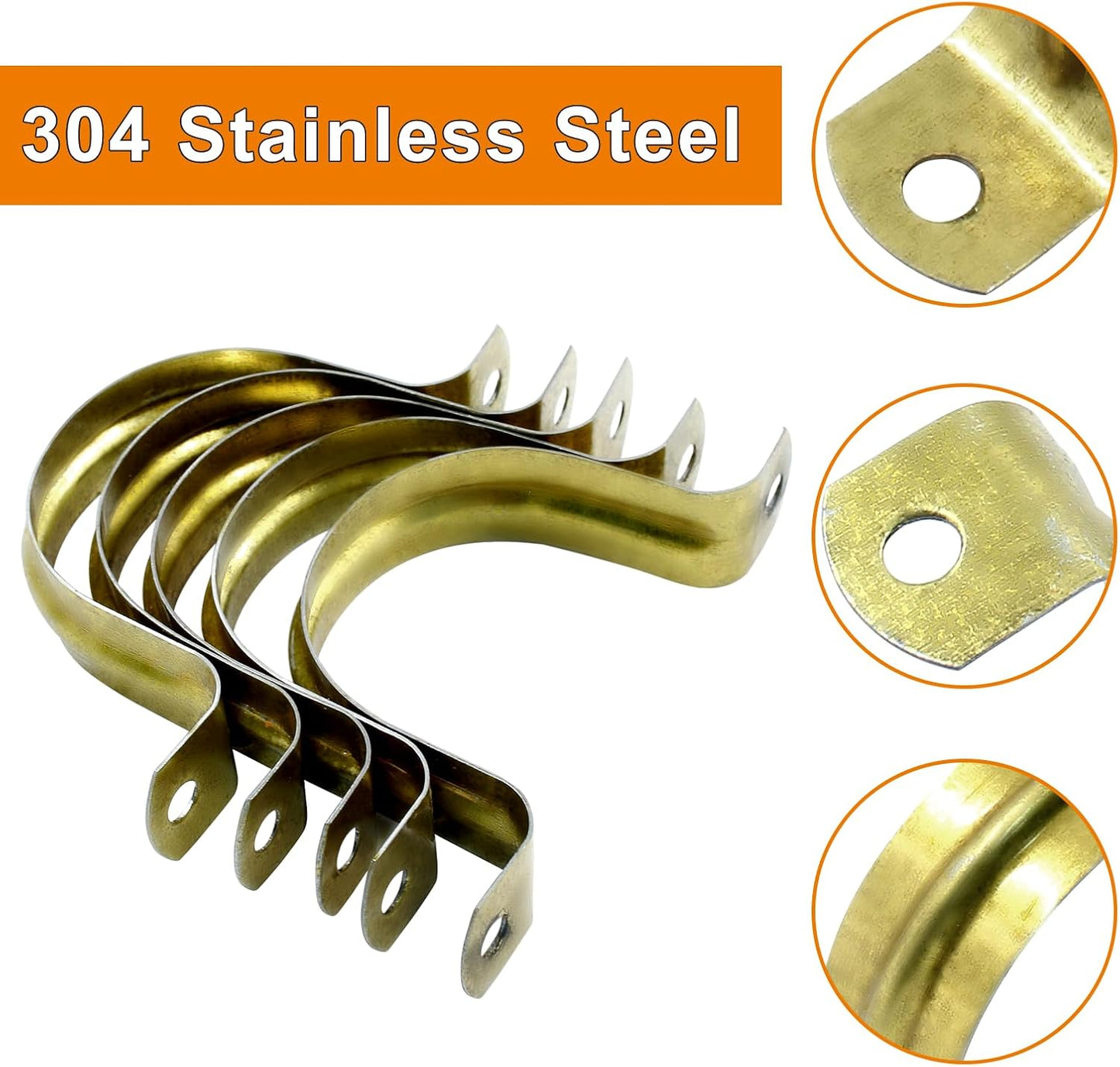Biaungdo 20 Pcs M40 Rigid Pipe Strap, 1-1/2 Inch Stainless Steel Two Hole Strap U Bracket Pipe Clamps Heavy Duty Conduit Clamps Tension Tube Clip Cable Clamp Hanger with 2 Holes for Pipe Cable(Gold)