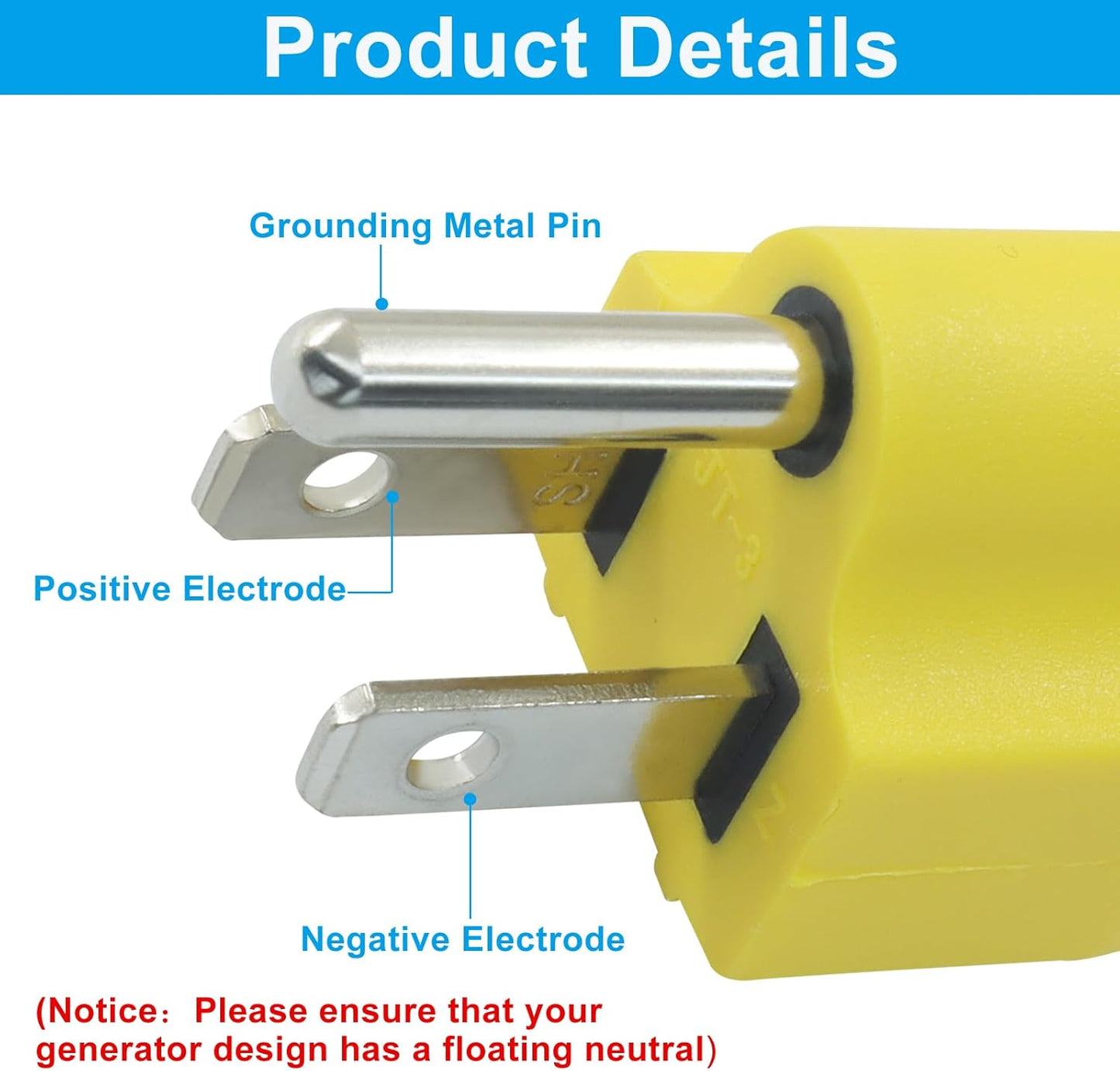 Biaungdo 2 Pack Neutral Ground Bonding Plug for Portable Inverter Generator, Surge Protector Ground Plug with Floating Neutral on RV Generator for Open Ground Error(Yellow)