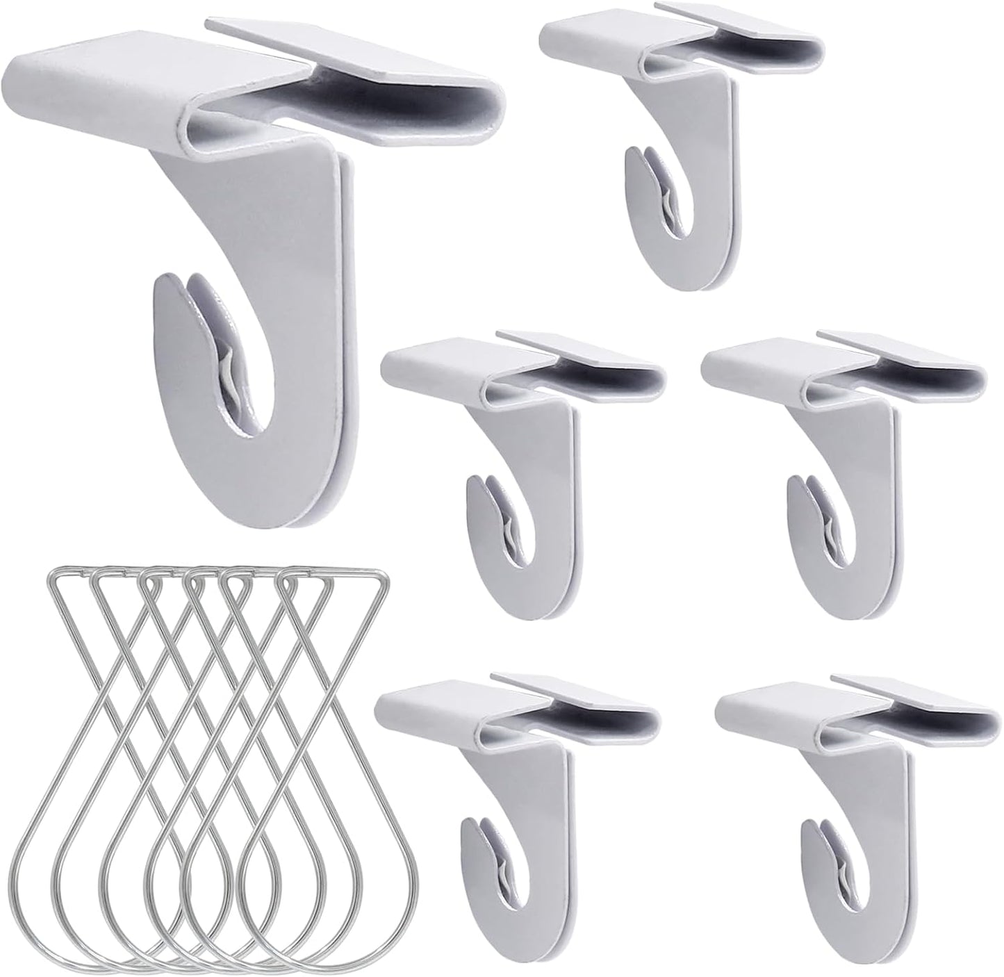 Biaungdo 6 Pairs Drop Ceiling Hooks for Hanging, Heavy Duty Ceiling Hanger, Metal T-Bar Hooks, Suspended Ceiling Tile Hook Drop Ceiling Clips for Home Grid Office Decorations Hanging Plants(White)
