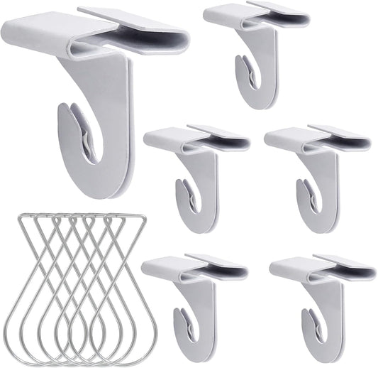 Biaungdo 6 Pairs Drop Ceiling Hooks for Hanging, Heavy Duty Ceiling Hanger, Metal T-Bar Hooks, Suspended Ceiling Tile Hook Drop Ceiling Clips for Home Grid Office Decorations Hanging Plants(White)