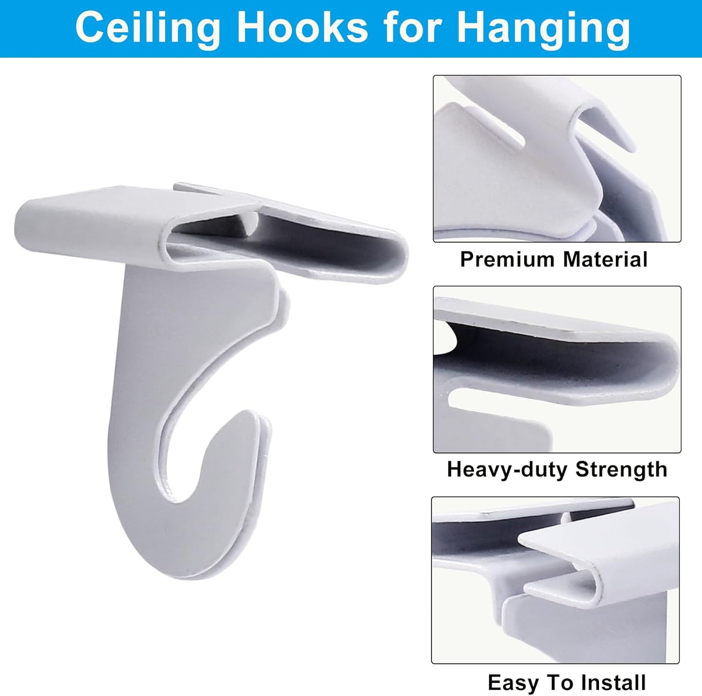 Biaungdo 6 Pairs Drop Ceiling Hooks for Hanging, Heavy Duty Ceiling Hanger, Metal T-Bar Hooks, Suspended Ceiling Tile Hook Drop Ceiling Clips for Home Grid Office Decorations Hanging Plants(White)