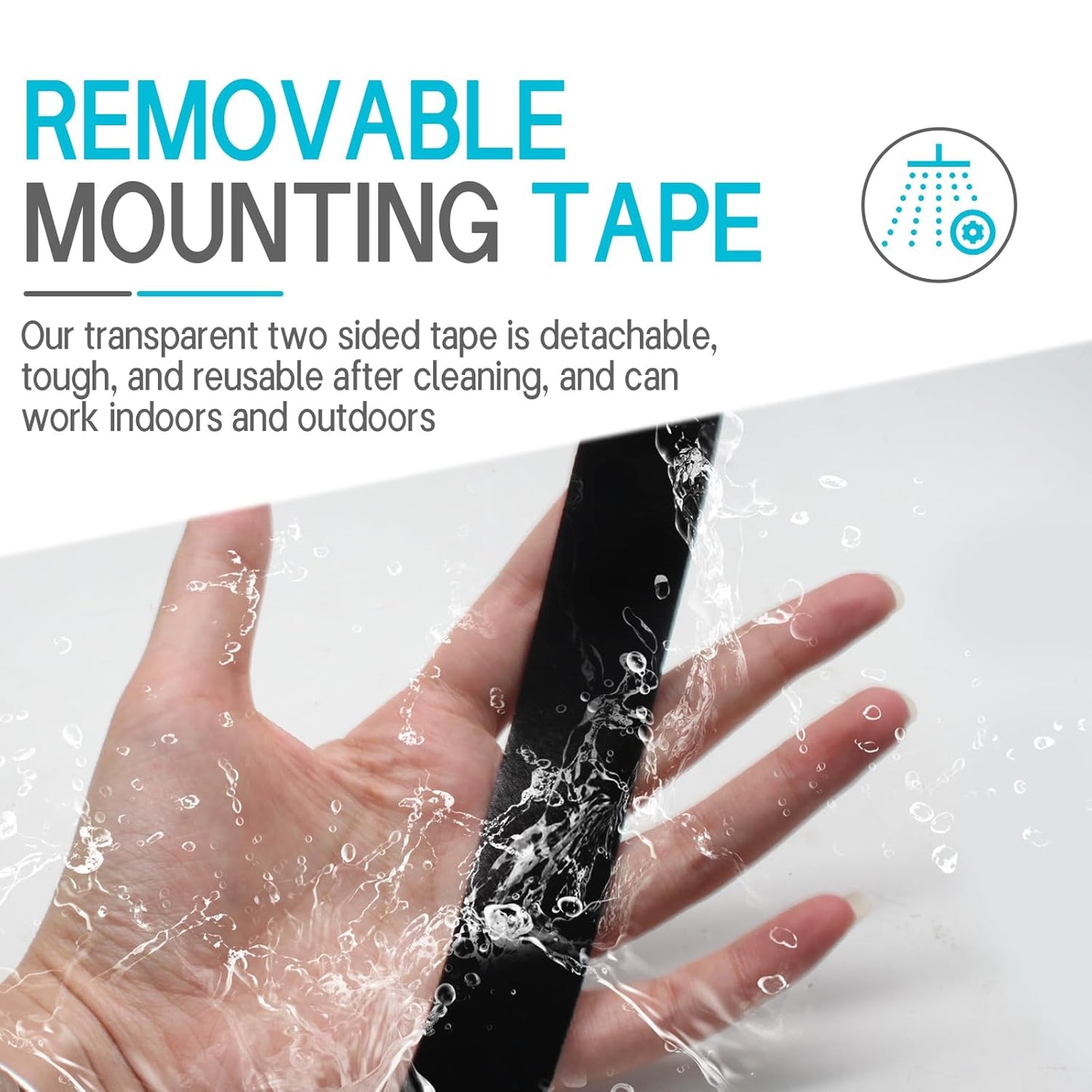 Biaungdo 1 Roll Double Sided Tape Heavy Duty, 155 inch x 1 inch Black Two Sided Mounting Tape, Removable Picture Hanging Adhesive Strips for Poster, Carpet, Walls Decor