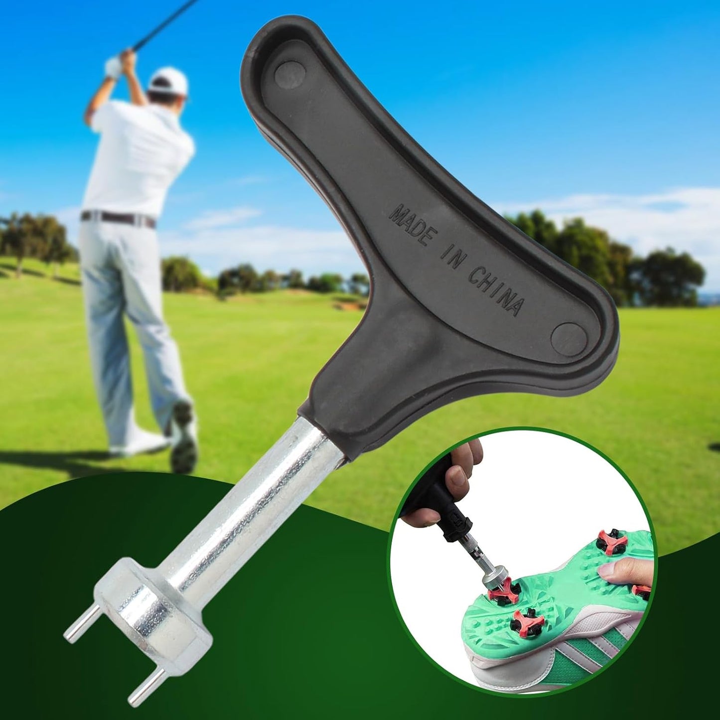 Biaungdo Golf Spike Tool for Spike Shoes, Black Golf Shoe Spike Wrench, Zinc Alloy Golf Spike Removal Tool