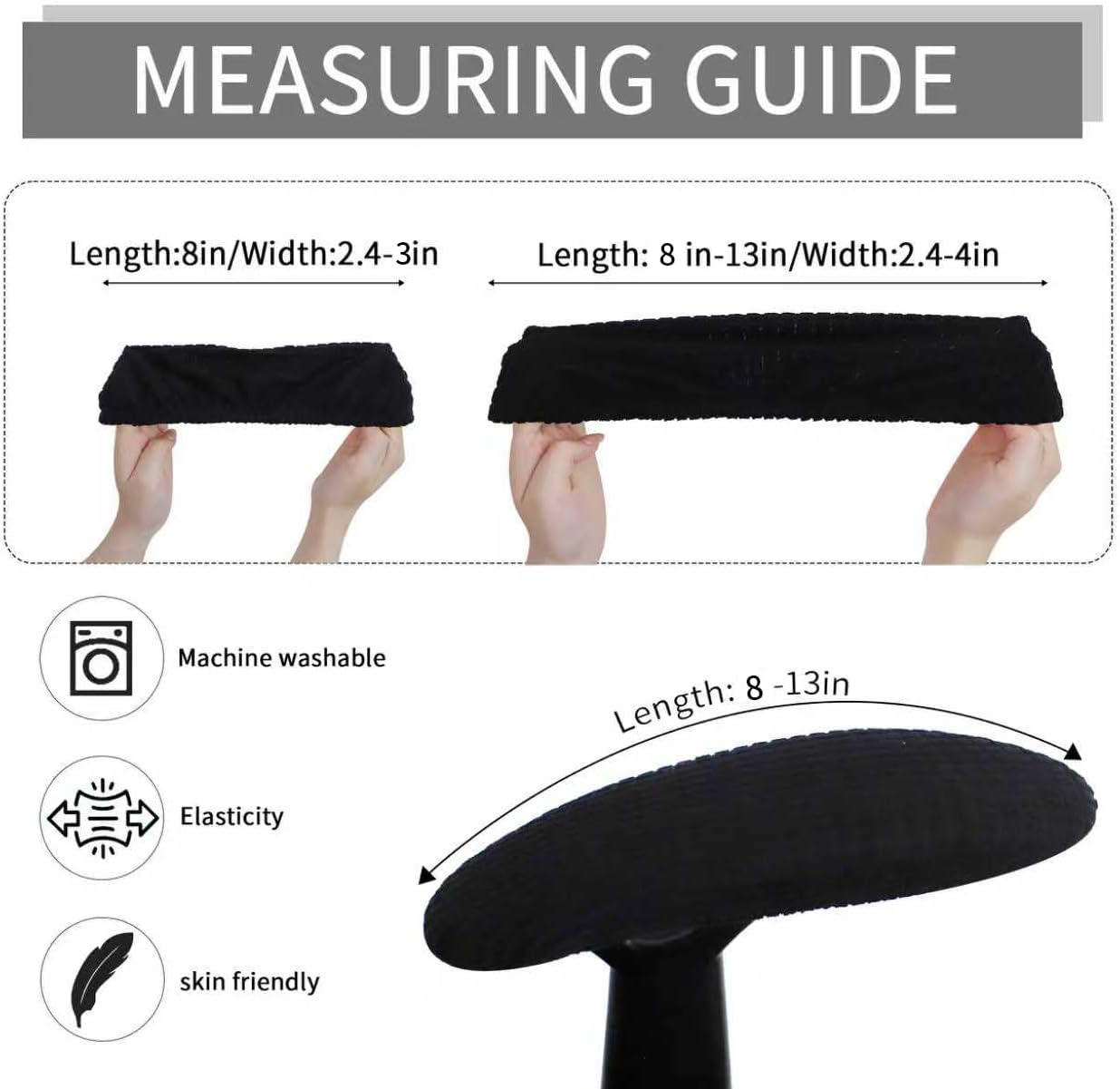 FORCHEER Office Chair Armrest Covers Stretchable Water Resistant Jacquard Elastic Band Short Computer Chair Arm Covers for Desk Chairs 8-13inch Washable 2 Pieces-Black