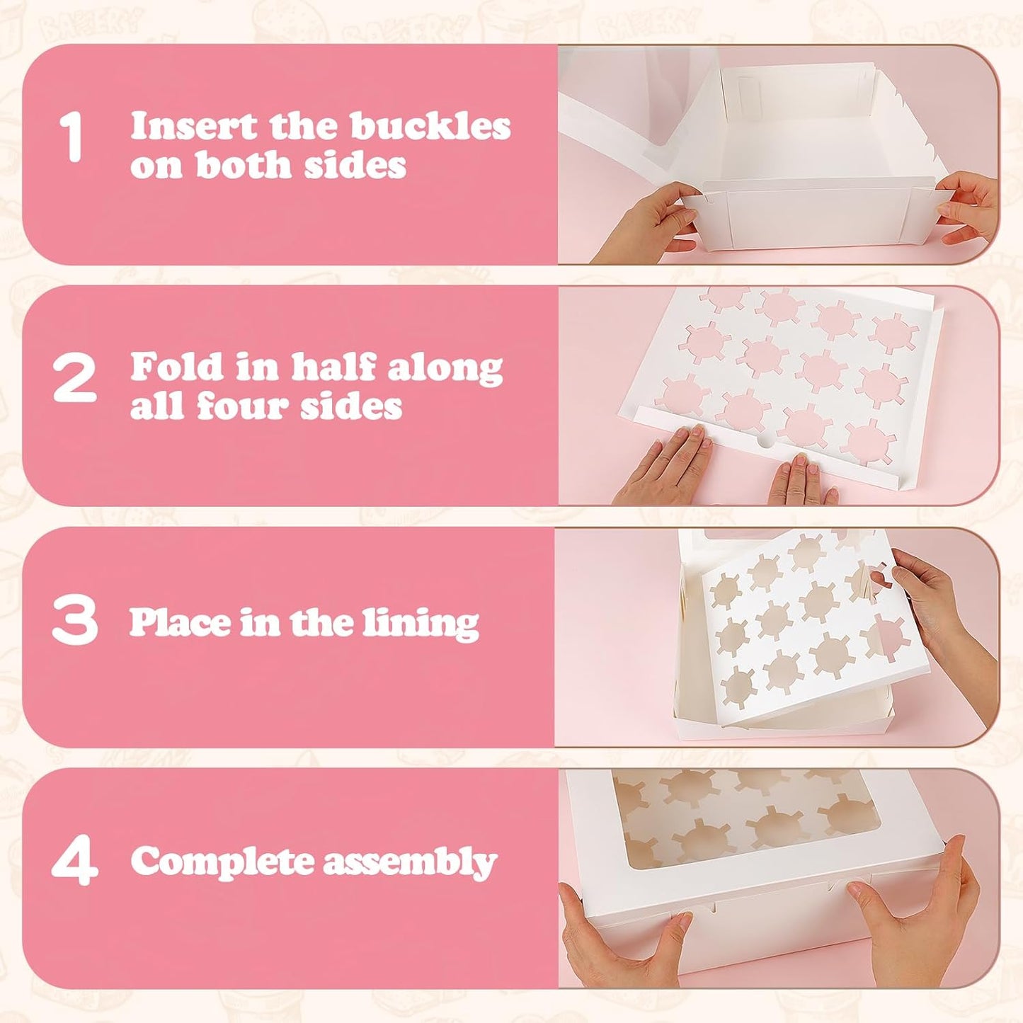 Moretoes 3PCS Cupcake Boxes with Window,Hold 12 Count Cupcake Containers for Cupcakes, Desserts, and More (White)