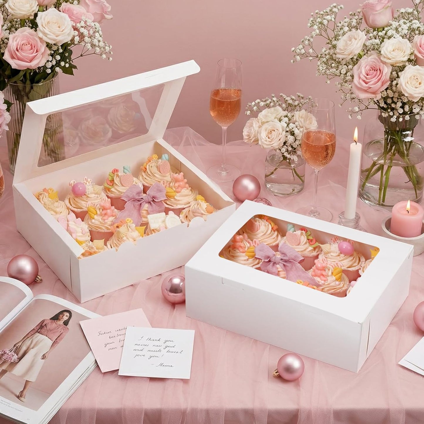 Moretoes 3PCS Cupcake Boxes with Window,Hold 12 Count Cupcake Containers for Cupcakes, Desserts, and More (White)