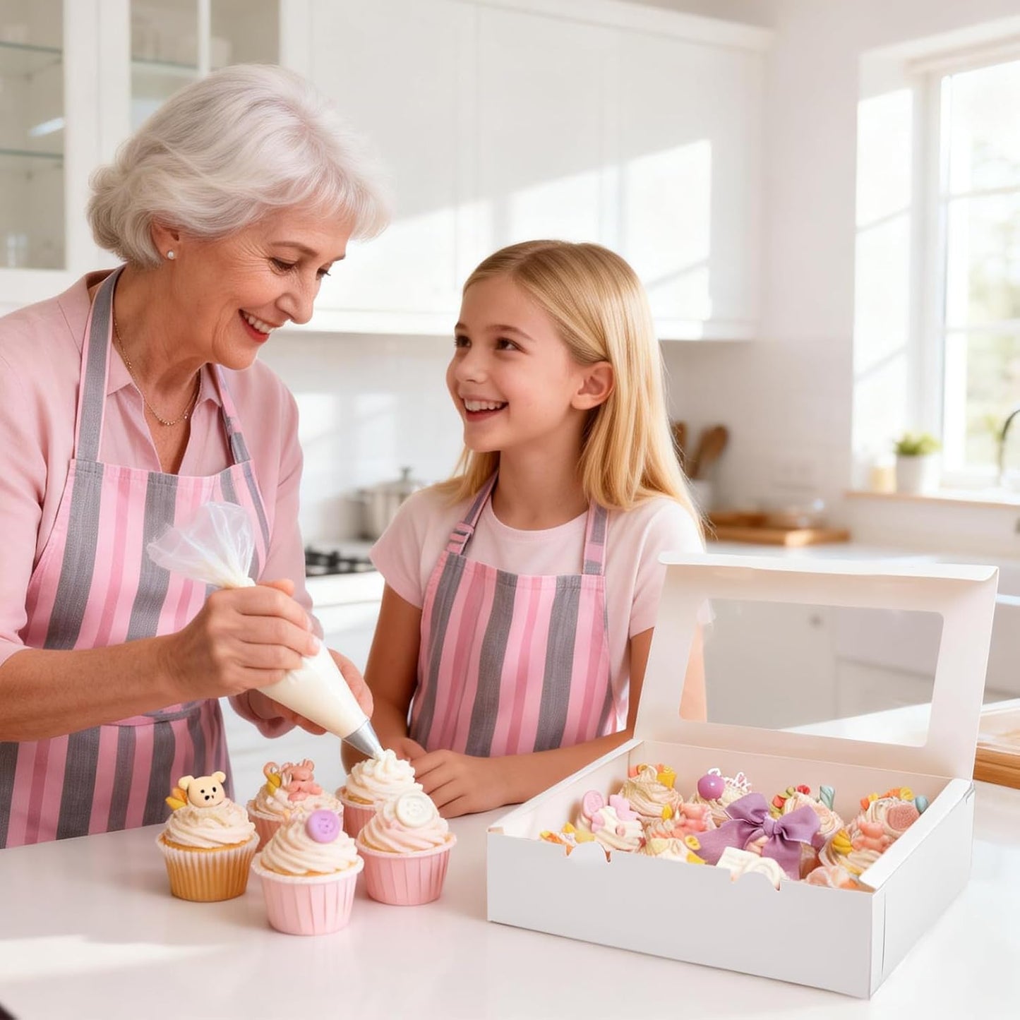 Moretoes 3PCS Cupcake Boxes with Window,Hold 12 Count Cupcake Containers for Cupcakes, Desserts, and More (White)
