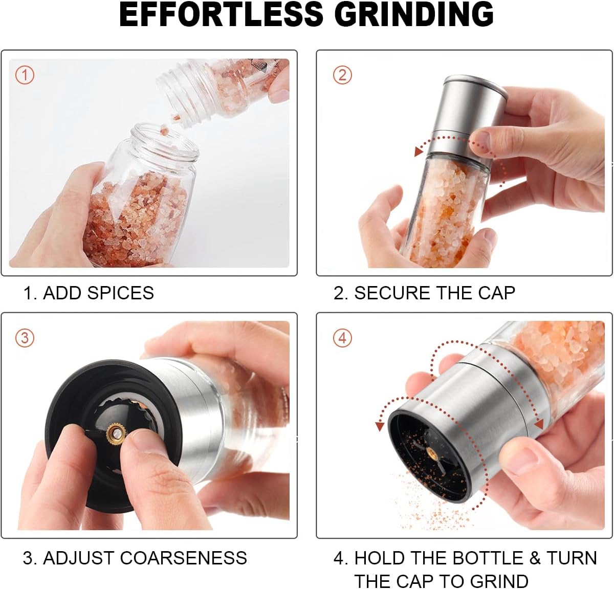 Salt Grinder Pepper Mill, and Set (Single Grinder)