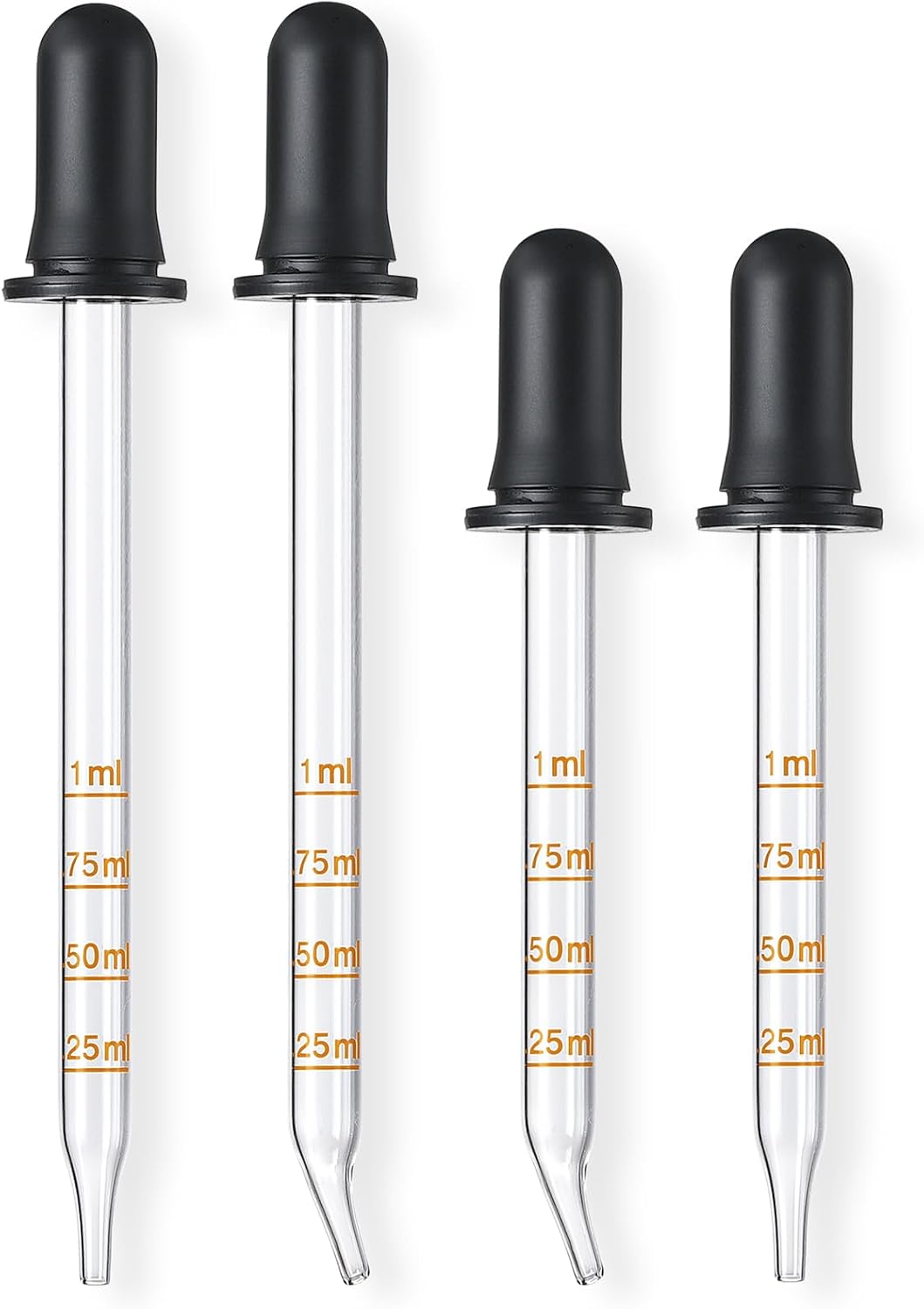 4 Pack, 1 mL Glass Eye Dropper with Measurement - Long & Short, Bent & Straight Tip Calibrated Glass Medicine Droppers, Accurate Dose Pipette Dropper for Essential Oils, Feeding, Ear, Lab, Health Care
