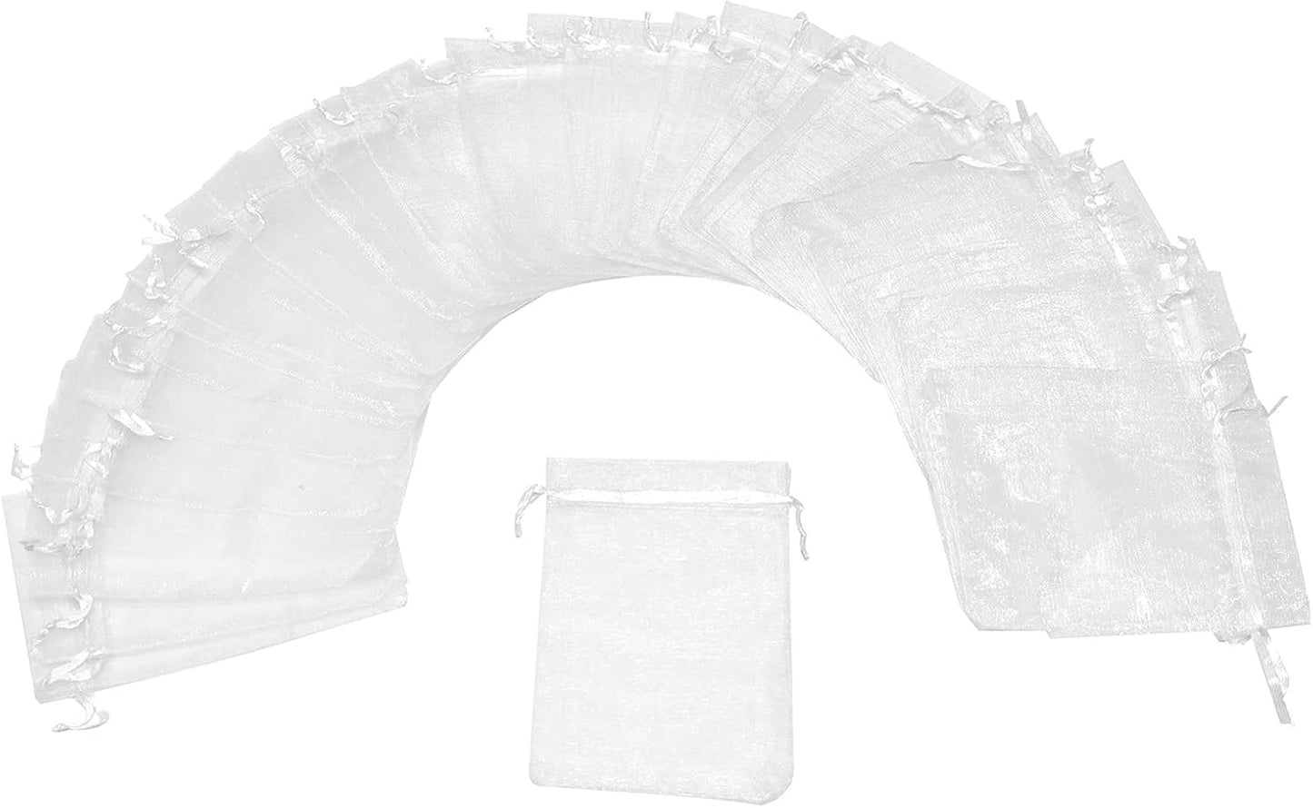 50Pcs White Organza Bags 3x4 Inch, Small Sheer Wedding Party Favor Bags with Drawstring, Mesh Jewelry Gift Bags Christmas Candy Pouches