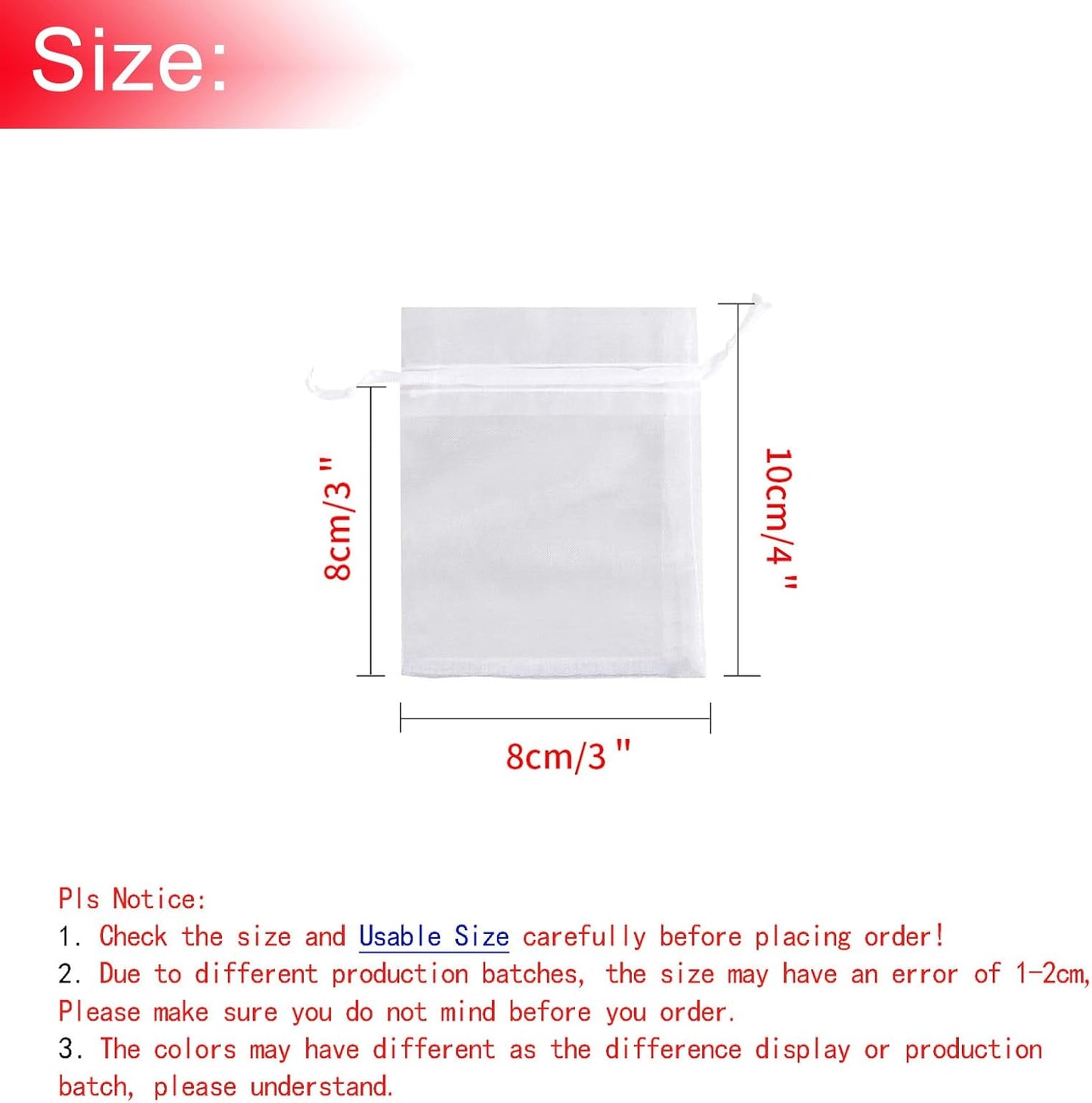 50Pcs White Organza Bags 3x4 Inch, Small Sheer Wedding Party Favor Bags with Drawstring, Mesh Jewelry Gift Bags Christmas Candy Pouches