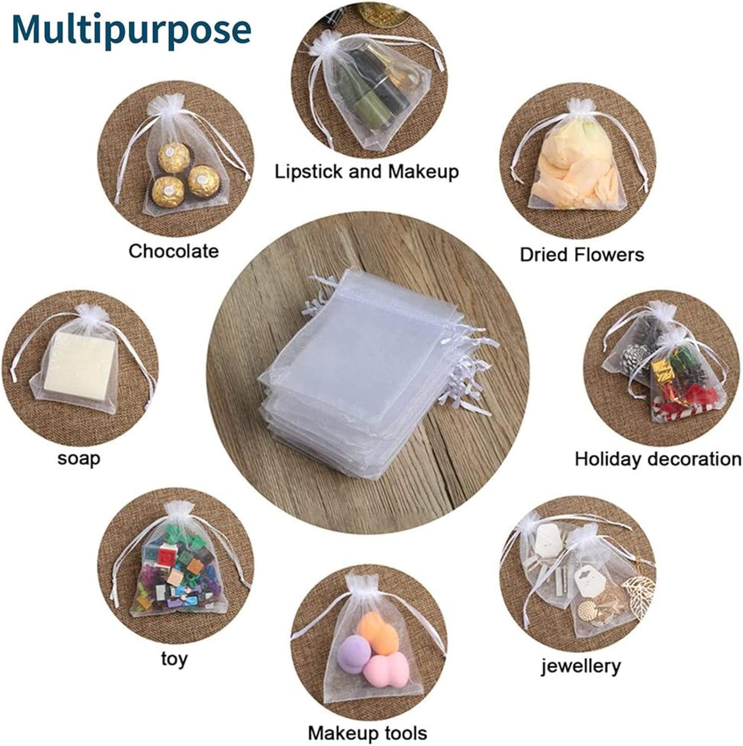 50Pcs White Organza Bags 3x4 Inch, Small Sheer Wedding Party Favor Bags with Drawstring, Mesh Jewelry Gift Bags Christmas Candy Pouches