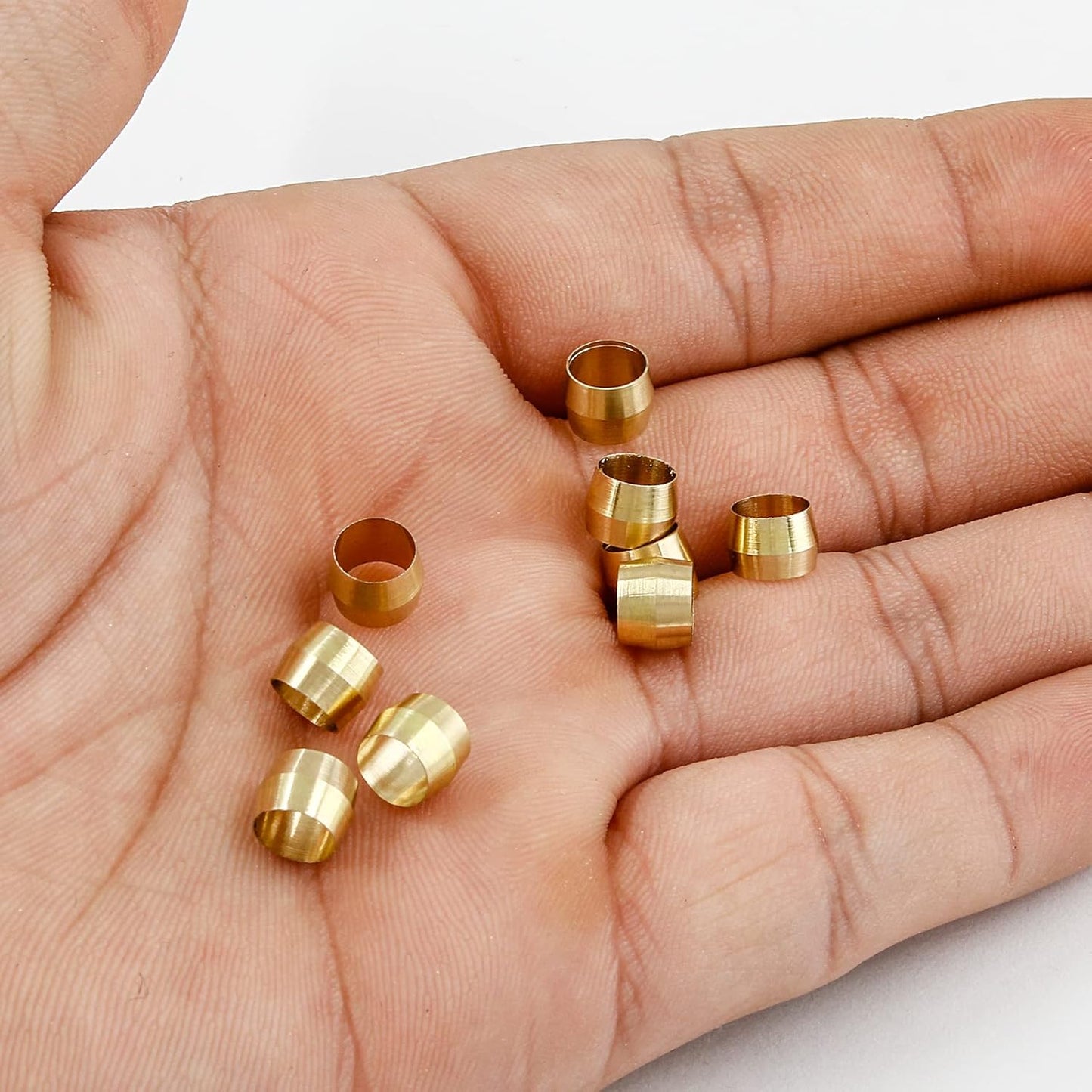 Biaungdo 50 Pcs Brass Compression Fitting, 1/4" Tube OD Compression Sleeves Ferrules Brass Compression Tube Fitting Assortment