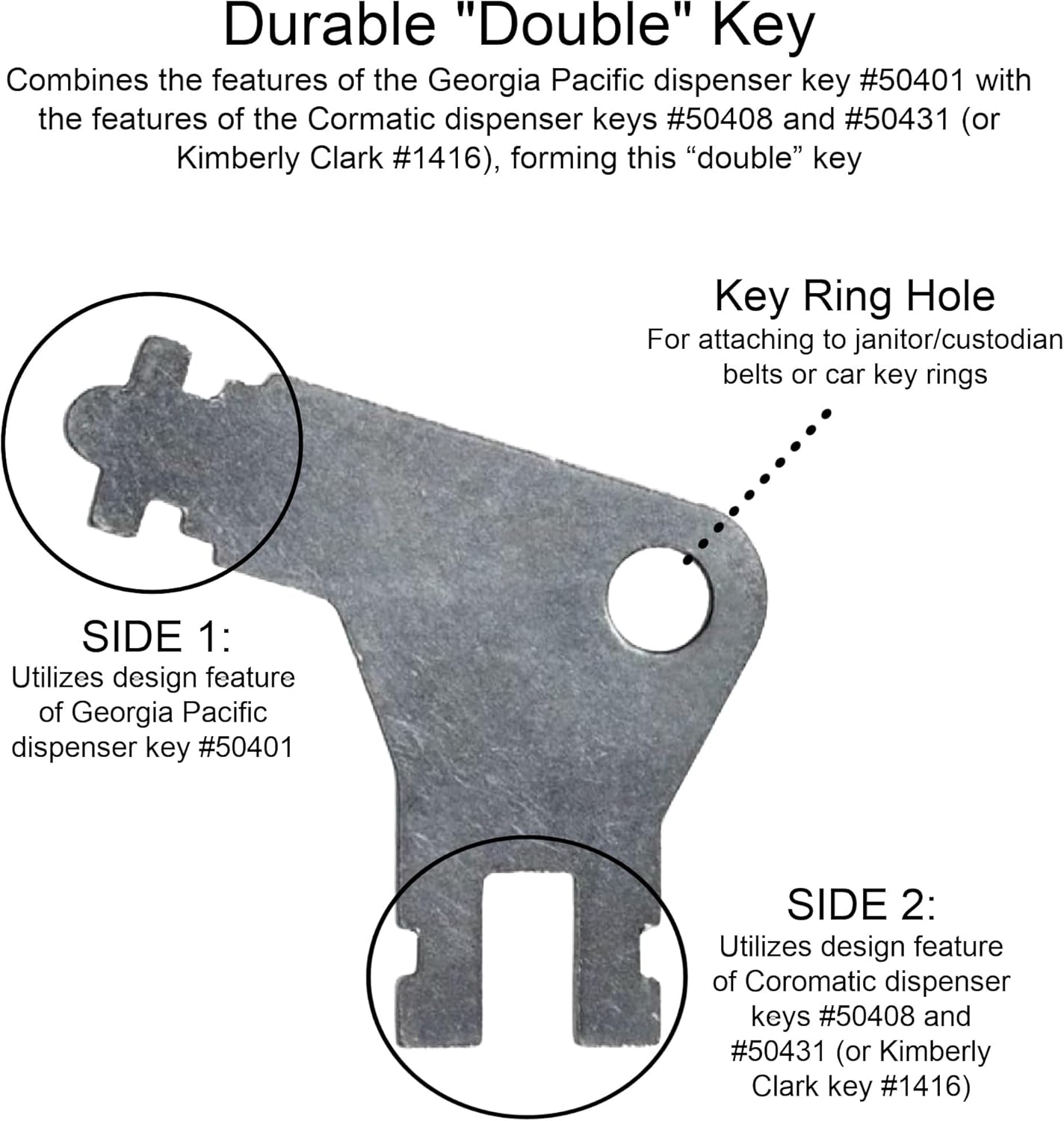 Paper Towel Dispenser Key for Georgia Pacific Commercial Machines - Also Fits GP Toilet Paper and Soap Dispensers, 3-pk