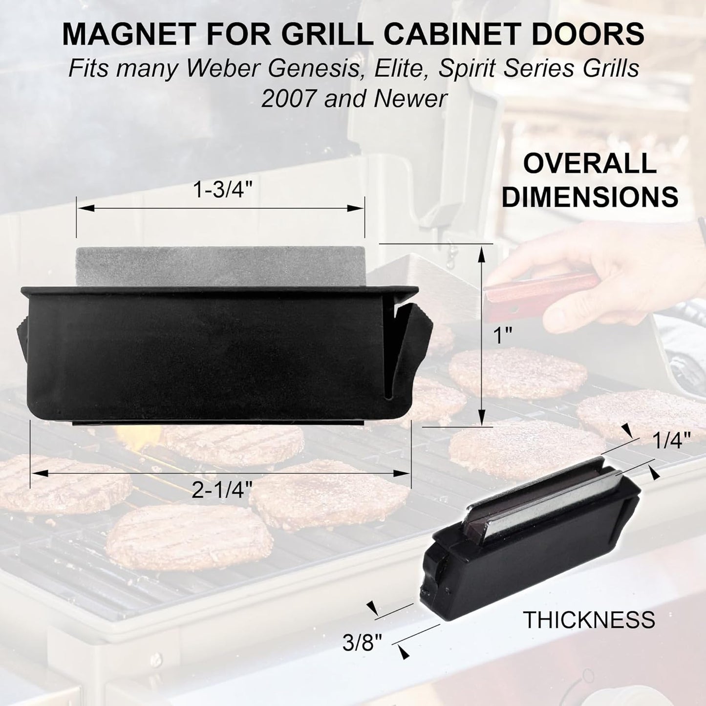 Replacement Magnet fits Weber & Napoleon Grill Cabinet Doors, Compatible with Many Genesis, Elite, Spirit Series Grills 2007 and Newer - 91357 81270