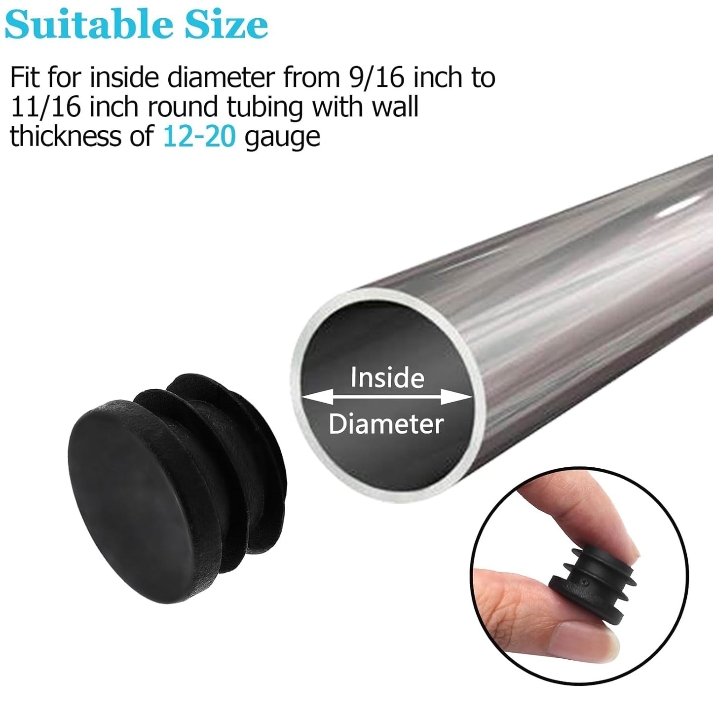 Biaungdo 12 Pcs 3/4 inch Round Plastic Hole Plug, Black Tubing End Cap Table Chair Legs Tubing Glide End Insert Plug Cap Cover(19mm)