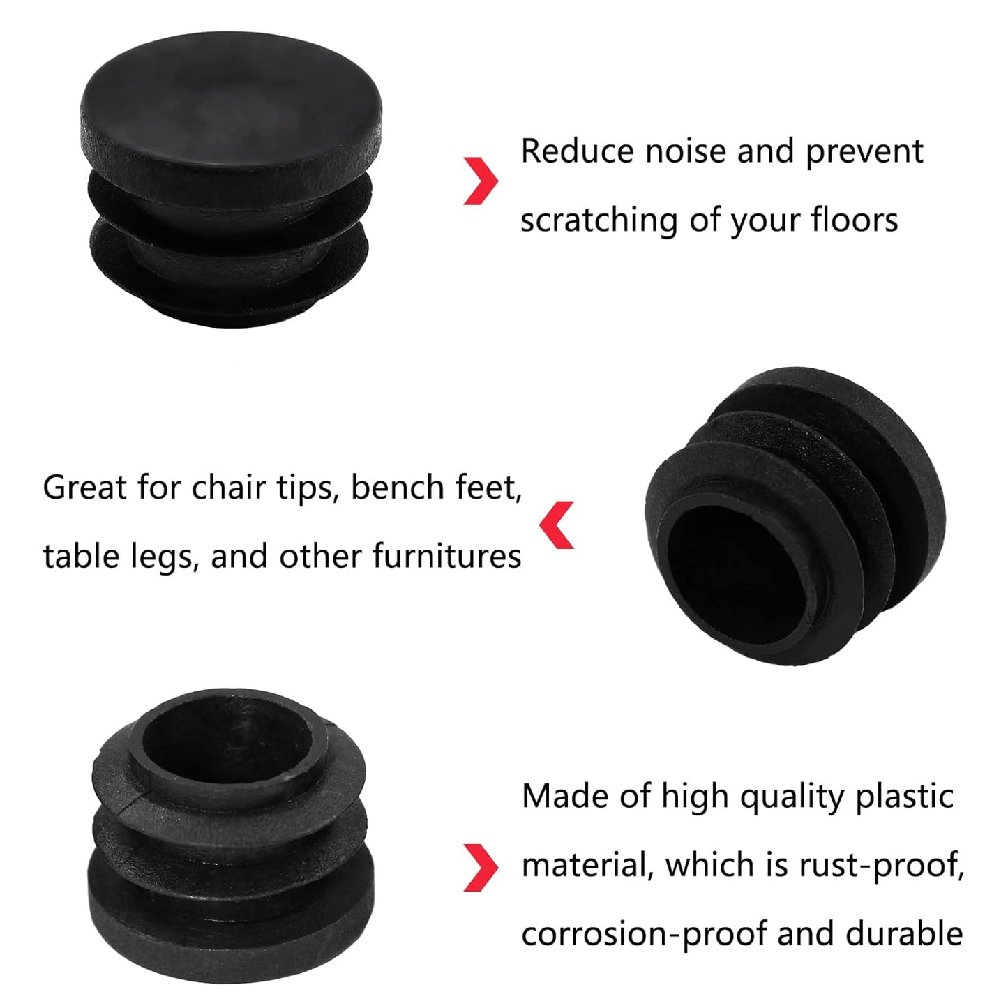 Biaungdo 12 Pcs 3/4 inch Round Plastic Hole Plug, Black Tubing End Cap Table Chair Legs Tubing Glide End Insert Plug Cap Cover(19mm)