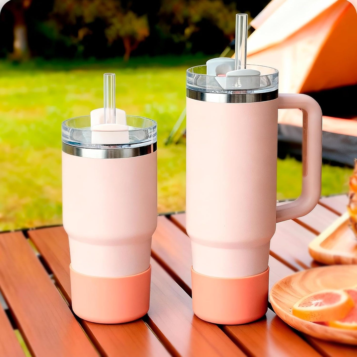2 Pack Silicone Boot Covers | Compatible with Stanley IceFlow 16/24/30oz, Quencher H2.0 14-30oz & ProTour Flip 14/30oz | 2.75-2.85" Base | Non-Slip | Food-Grade BPA-Free (Baby Pink)