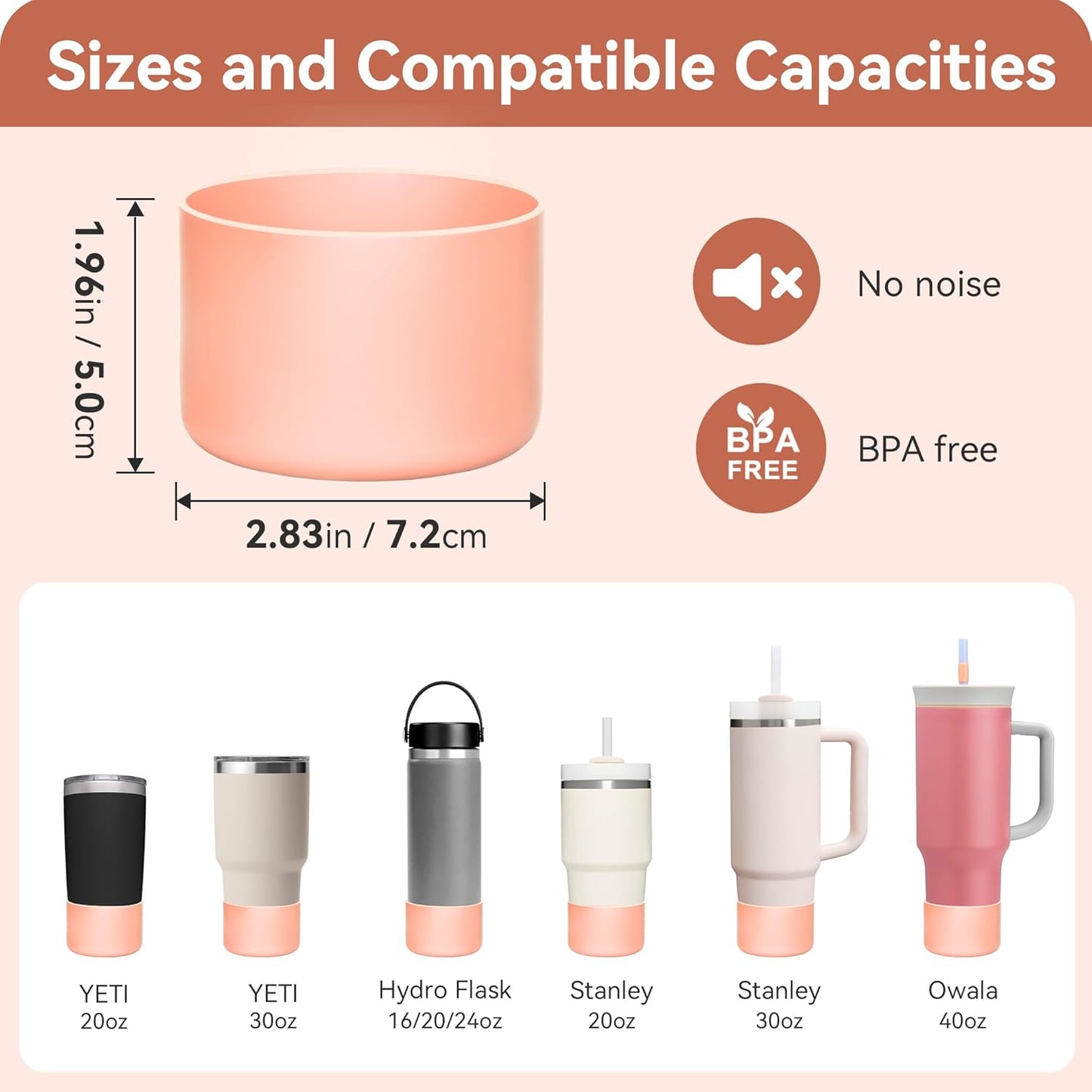 2 Pack Silicone Boot Covers | Compatible with Stanley IceFlow 16/24/30oz, Quencher H2.0 14-30oz & ProTour Flip 14/30oz | 2.75-2.85" Base | Non-Slip | Food-Grade BPA-Free (Baby Pink)