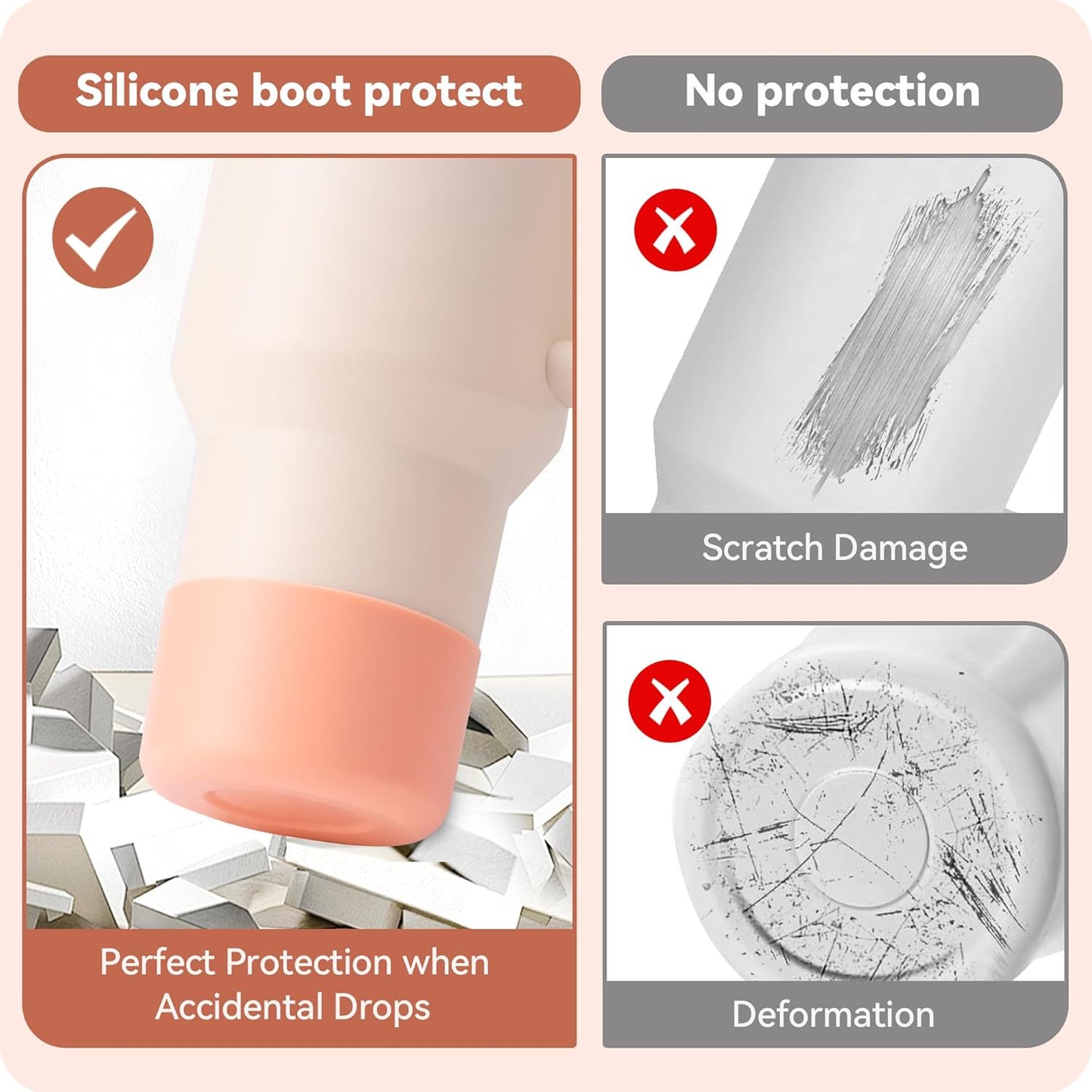 2 Pack Silicone Boot Covers | Compatible with Stanley IceFlow 16/24/30oz, Quencher H2.0 14-30oz & ProTour Flip 14/30oz | 2.75-2.85" Base | Non-Slip | Food-Grade BPA-Free (Baby Pink)