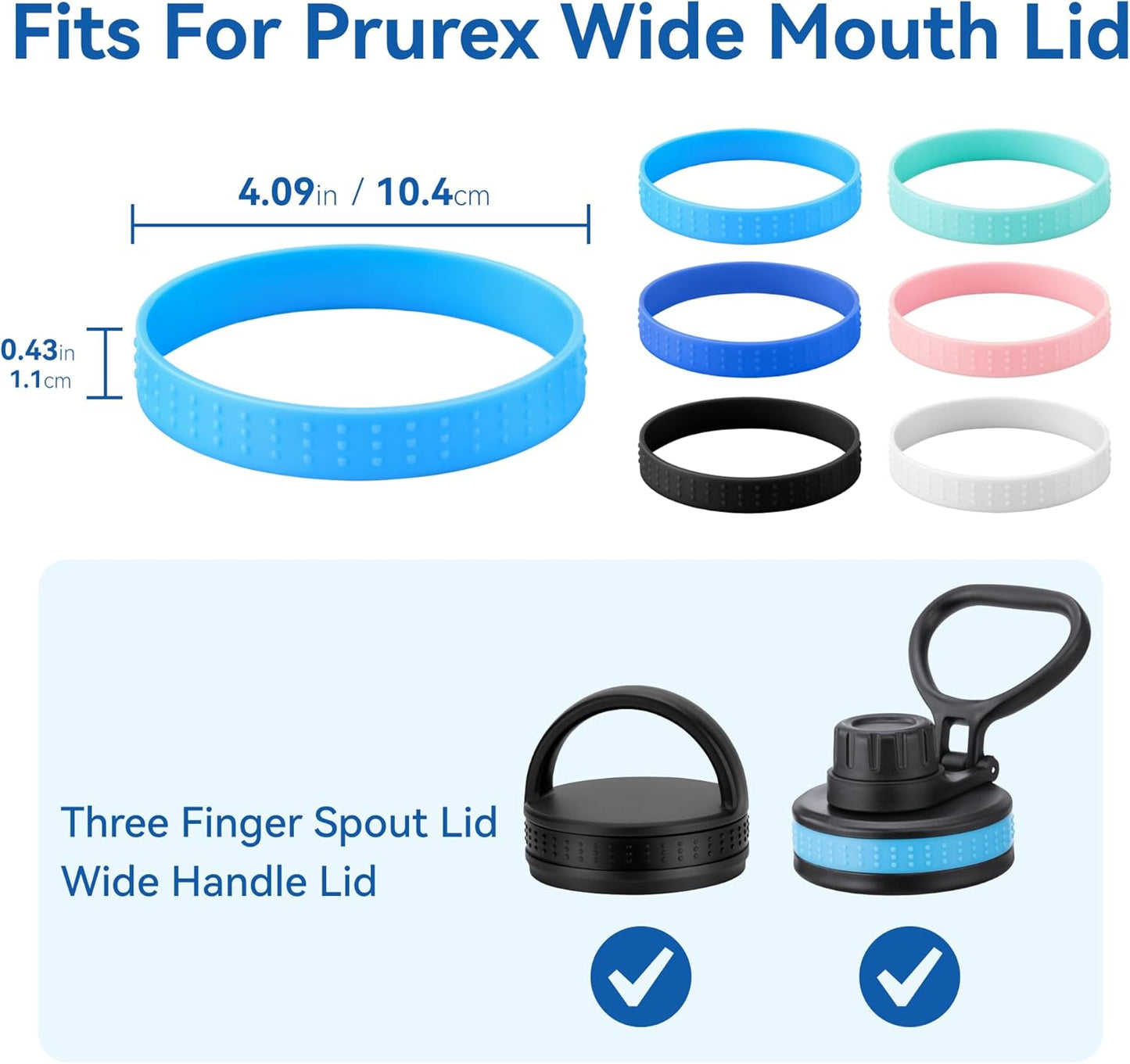 6 Pack Rubber Lid Grip Bands Three Finger Spout Lid, Non-Slip & Multicolor Grip Strap, Fits for Wide Mouth Water Bottle Lid with Detachable Band