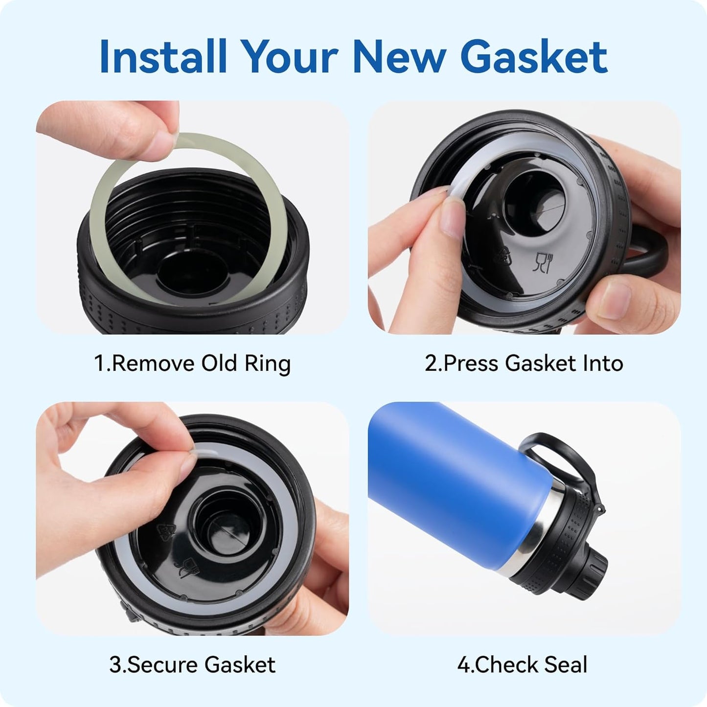Gasket Replacement Three Finger Water Bottle Spout Lid ONLY, 4 Pack Silicone Sealing O Rings, Leak Proof & Precise Fit