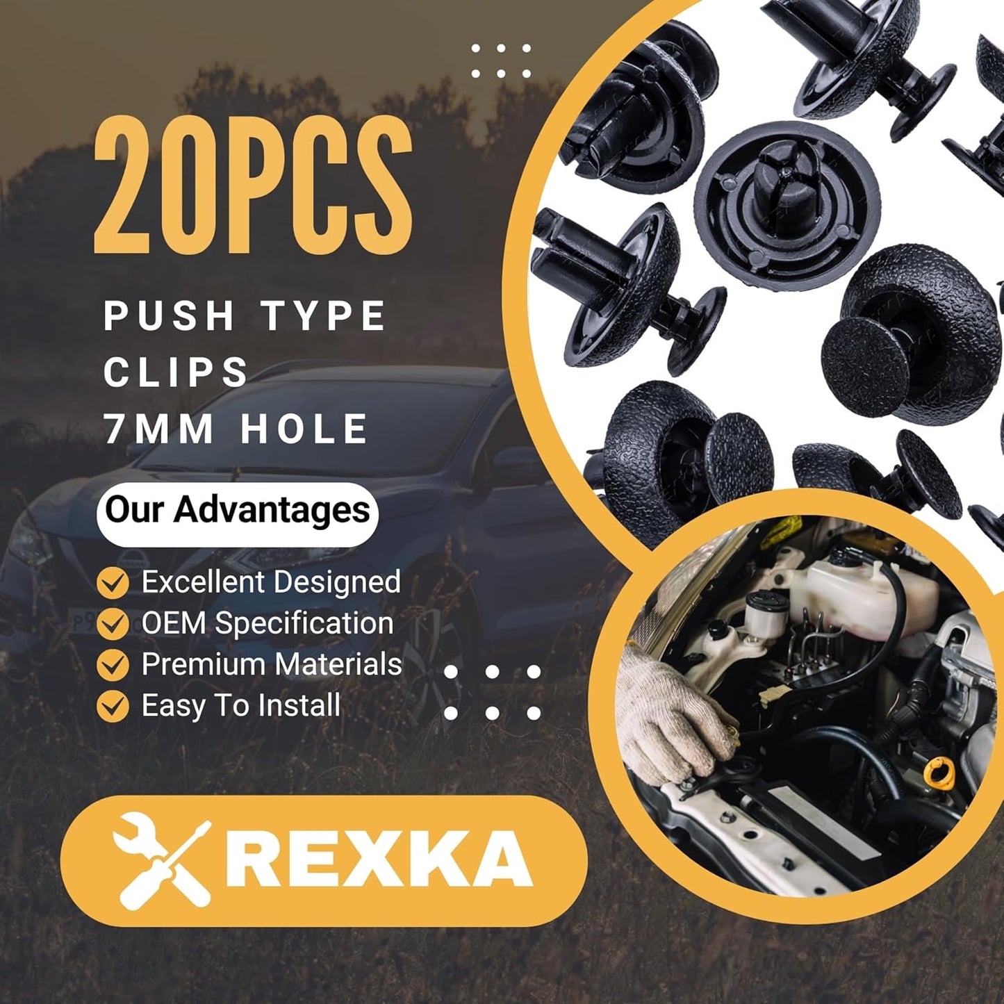 Rexka 20pcs Engine Cover Clips Grille Push-Type Retainer Fasteners 7mm Hole for Toyota Lexus 90467-07211 4Runner Avalon Camry Land Cruiser Prius GX460 IS250 RX350