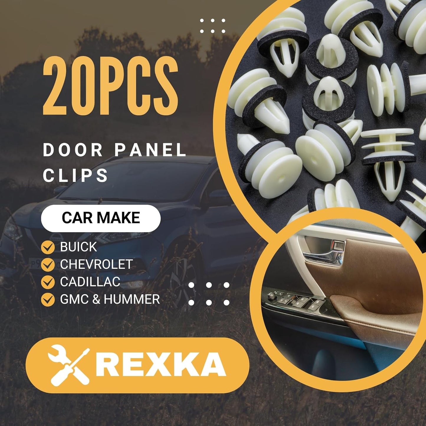 Rexka 20pcs Door Trim Panel Retainer Clip 11519031 Compatible with GM Chevrolet Hummer H2 Equinox Camaro GMC Terrain Cadillac ATS CTS SRX Ford Edge Lincoln MKX