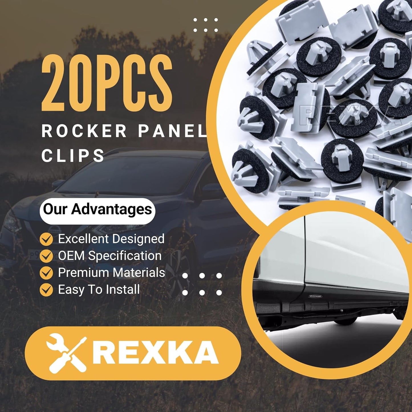 Rexka 20pcs Rocker Wheel Flare Moulding Clips Compatible with Jeep Grand Cherokee Compass Cherokee 68172491AA 68271803AA 68395627AA GM 11571175 19352782 Traverse
