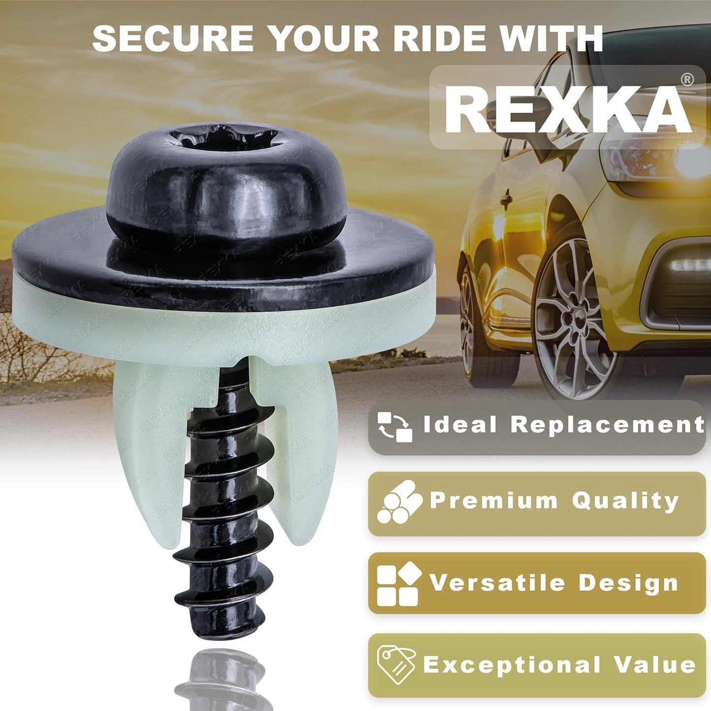 Rexka 10 Sets Engine Splash Shield Screws for Ford - T30 Torx Head Bolts and Grommets for Undertray Engine Fender Liner Deflector Grille for Ford Escape F-150 Edge Focus Fusion C-Max S-Max Lincoln