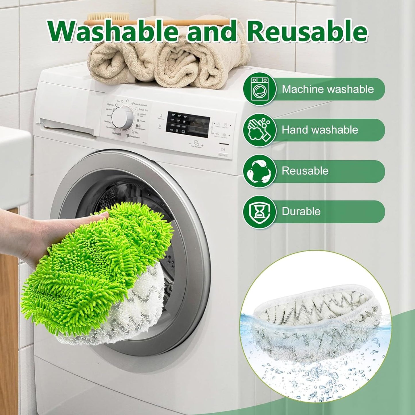 4 Pack Reusable Mop Pads Compatible with Swier Sweeper Mop,Wet Pads Reill & Dry Sweeping Cloths,Chenille & Microiber Reill Pads or Wood loor Cleaning,Washable Wet Mopping Cloths,Green & Gray