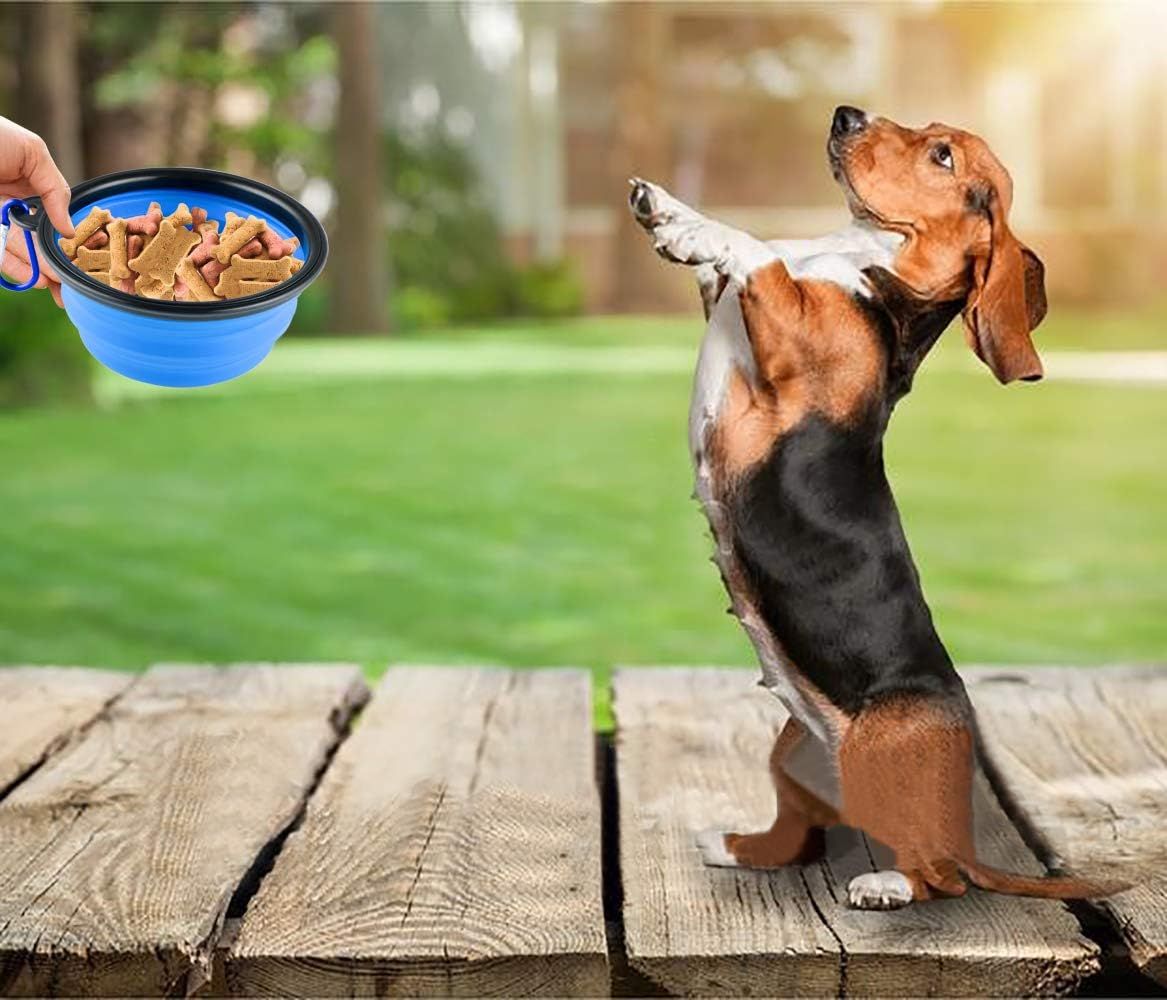 3 Collapsible Silicone Dog Bowl, oldable Expandable Cup Dish or Small Pet Cat ood Water eeding Portable Travel Bowl, Pet ID-Tag
