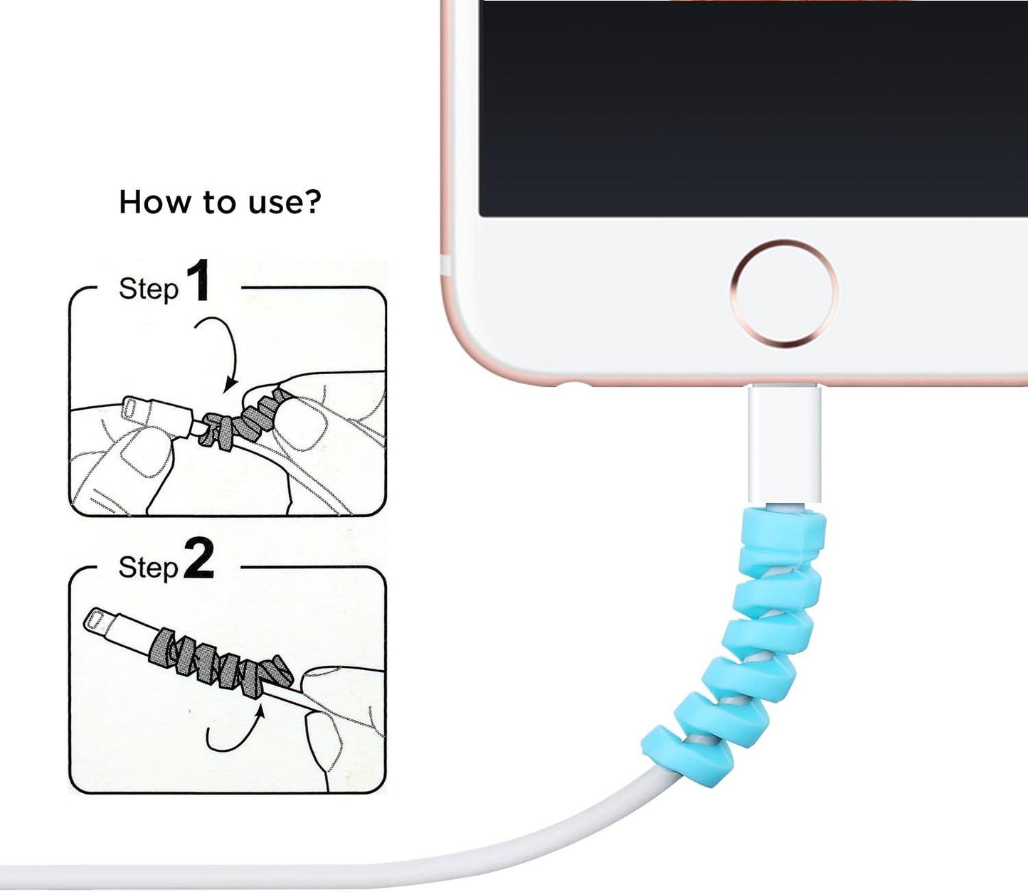 24 Pcs Charger Cable Protector,Silicone lexible Cable Saver,Spiral USB Mouse Wire Protector or Headphone Laptop Earphone Cell Phone Wrap Accessories (Black,Pink,Blue,Green)