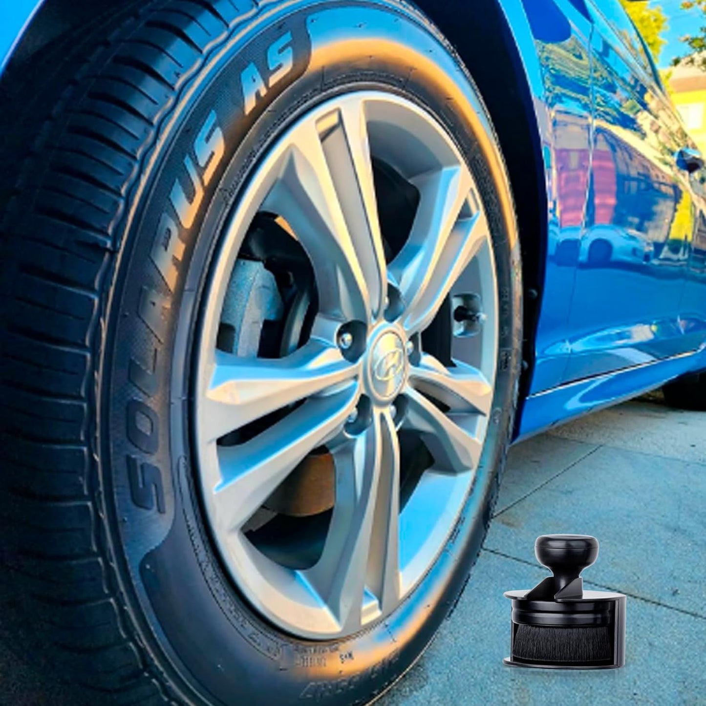 Car Tire Shine Applicator,Vegan Tire Shine Brush with Stand or Auto Detailing Cleaning Service (Black)
