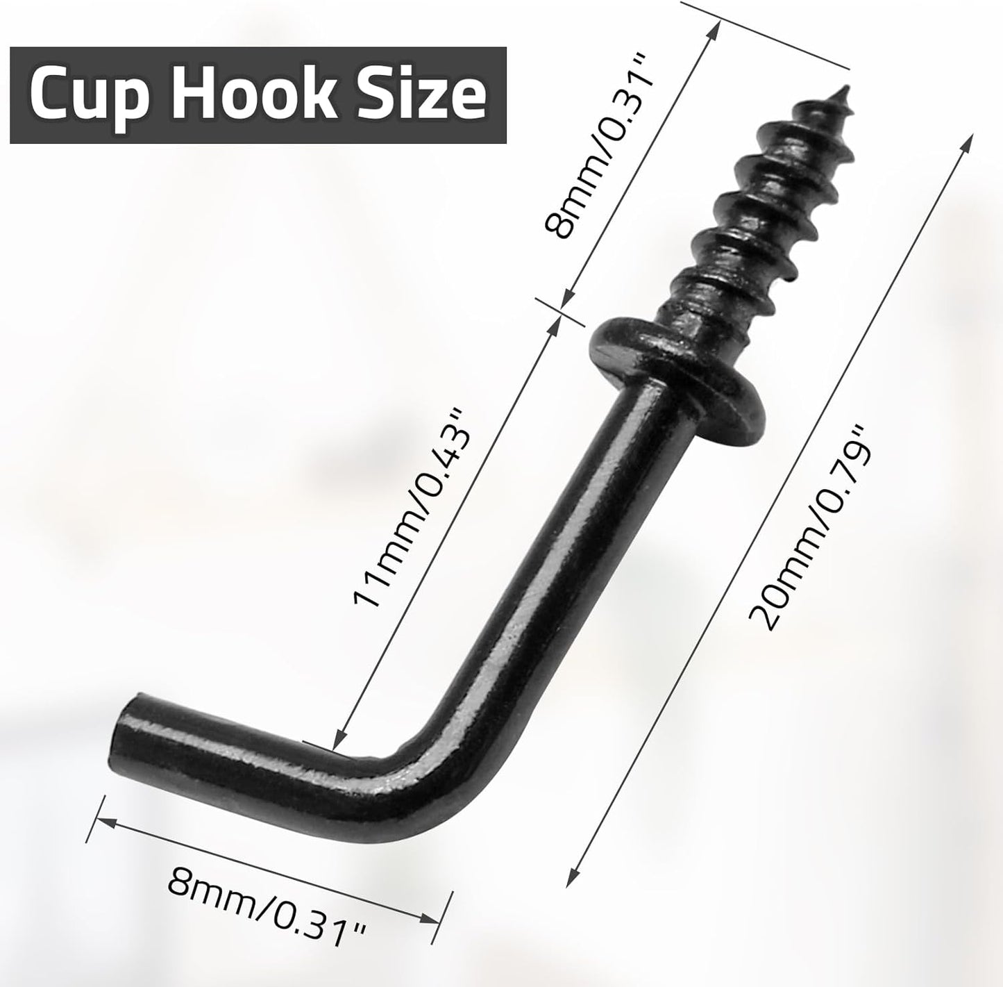 Biaungdo 100 Pack 1/2" L Hooks, Black Screw in Hooks Small L Shaped Hooks Right Angle Screw Hooks 7 Shape Hook Mini Self Tapping Screw Hooks Tiny Metal Screw Hooks for Hanging